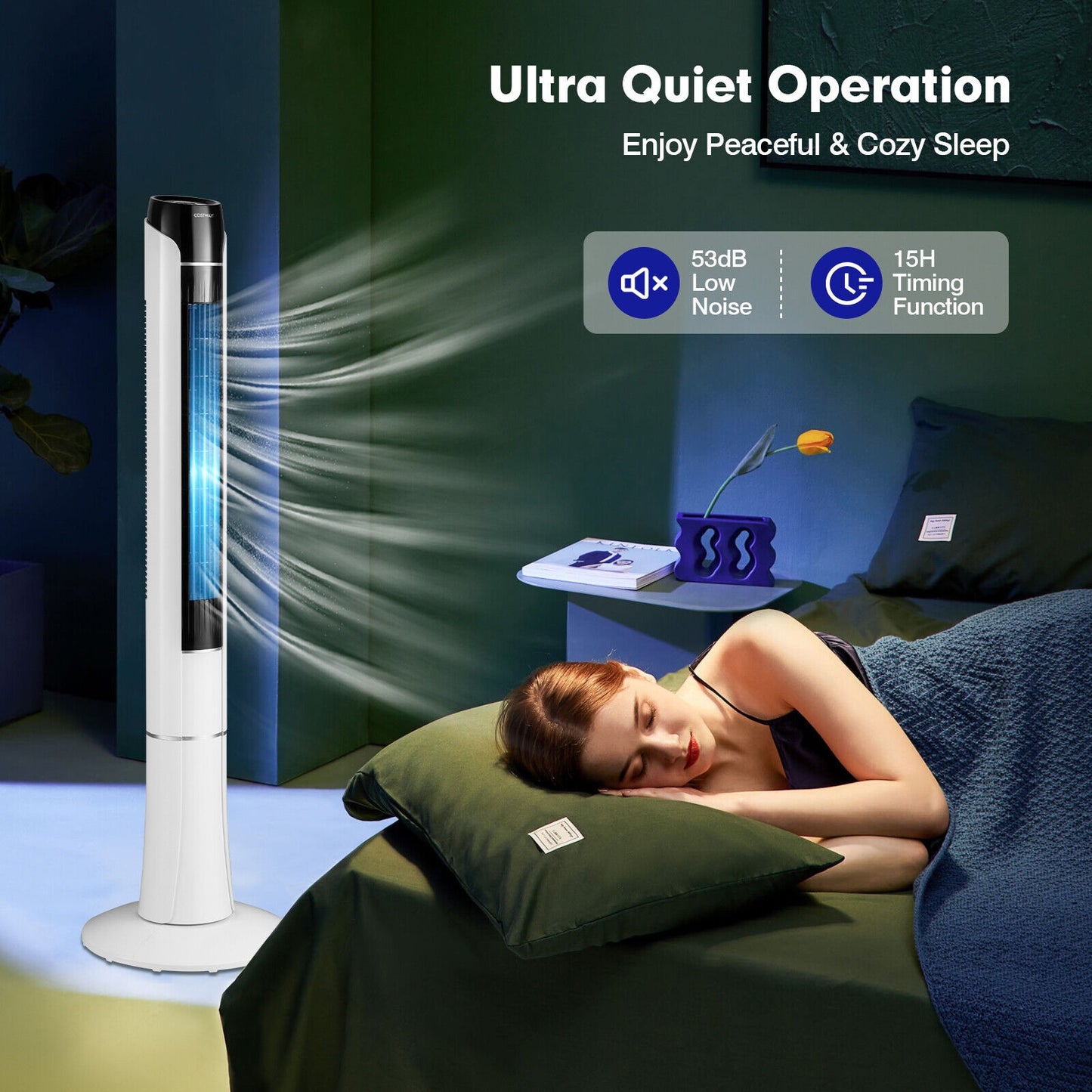 Portable 48 Inches Tower Fan with Remote Control-White Kids Crystal