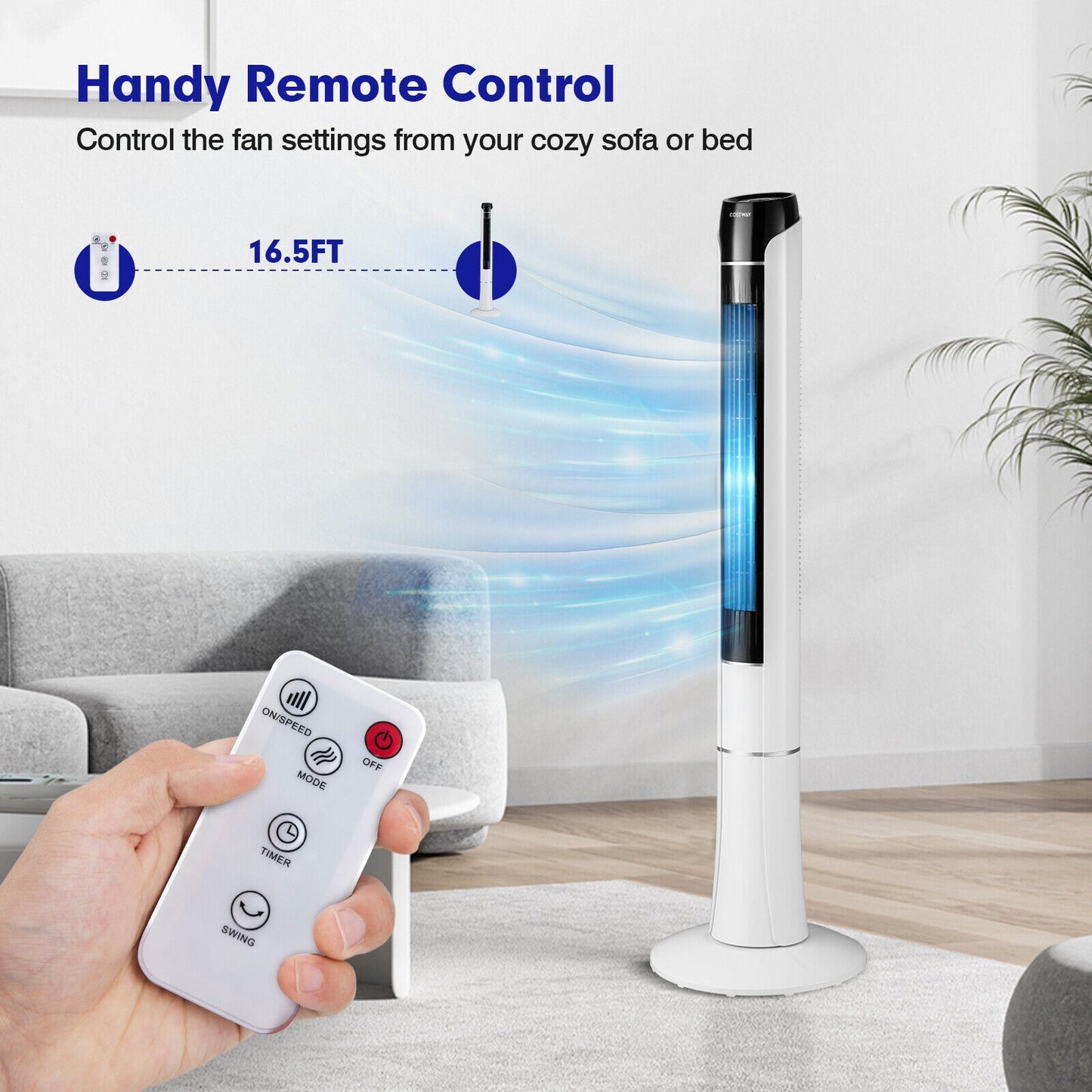 Portable 48 Inches Tower Fan with Remote Control-White Kids Crystal