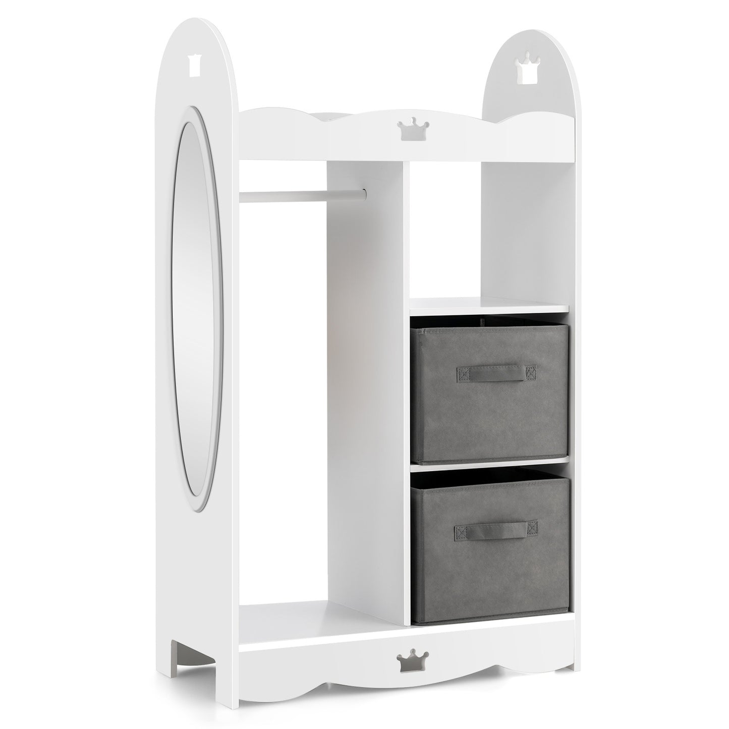 Kids Dress up Storage Costume Closet with Mirror and Toy Bins-White Kids Crystal