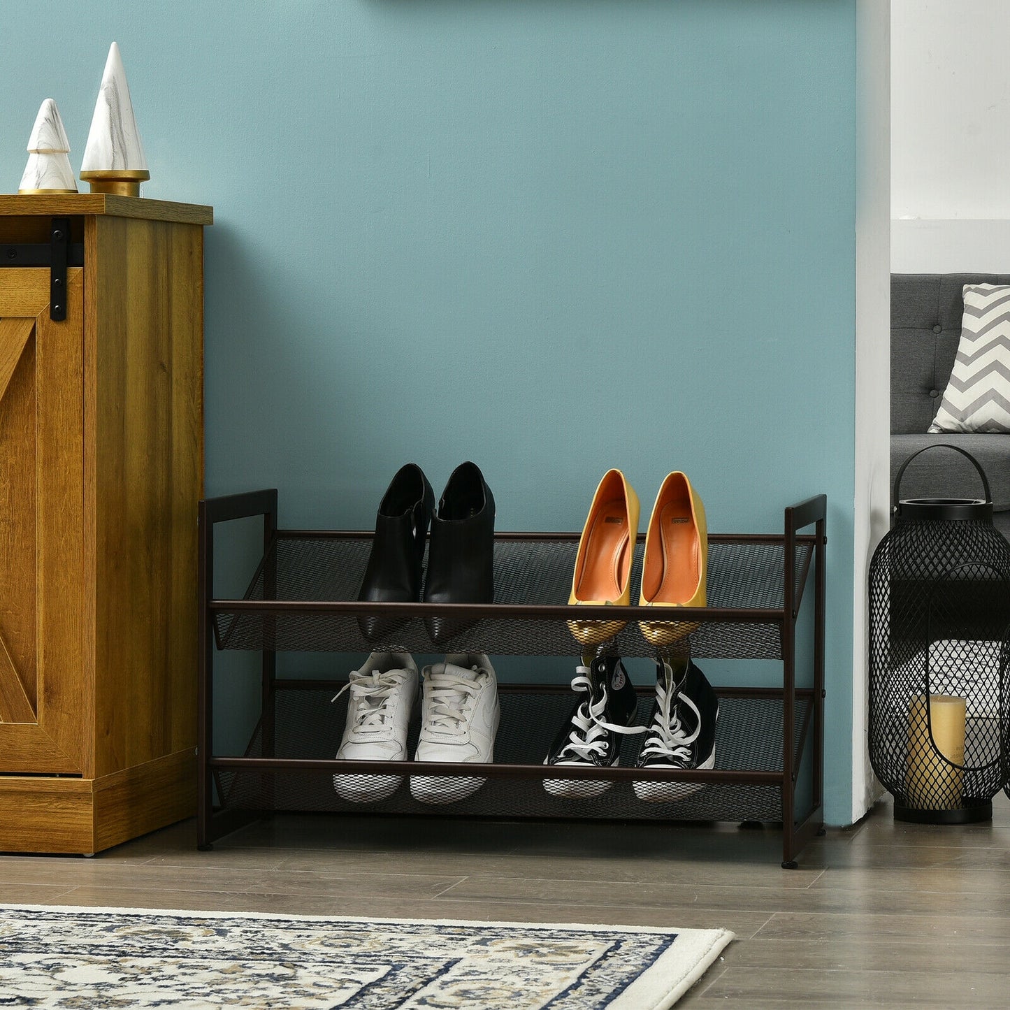 2/3/4 Tiers Flat and Slant Metal Shoe Rack for Entryway Hallway-2-Tier Kids Crystal