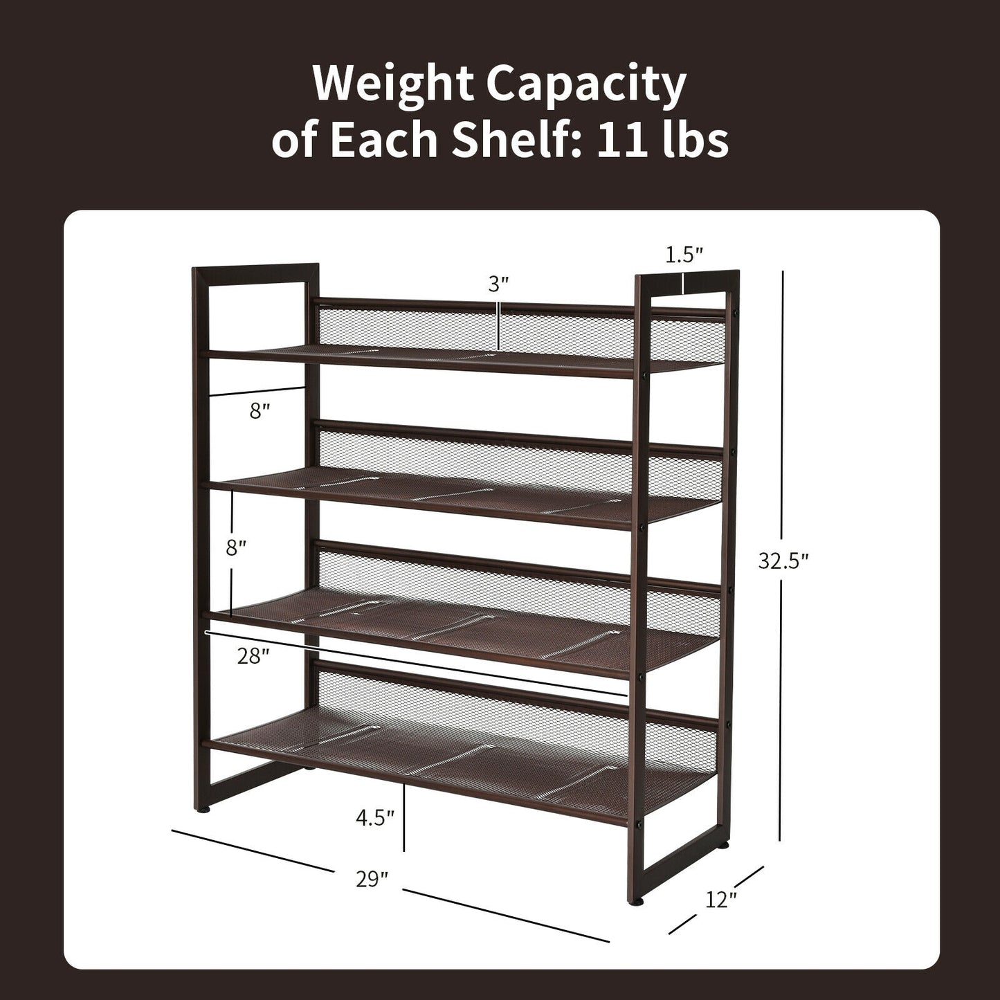 2/3/4 Tiers Flat and Slant Metal Shoe Rack for Entryway Hallway-4-Tier Kids Crystal