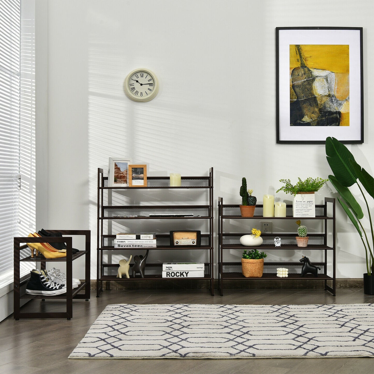 2/3/4 Tiers Flat and Slant Metal Shoe Rack for Entryway Hallway-4-Tier Kids Crystal