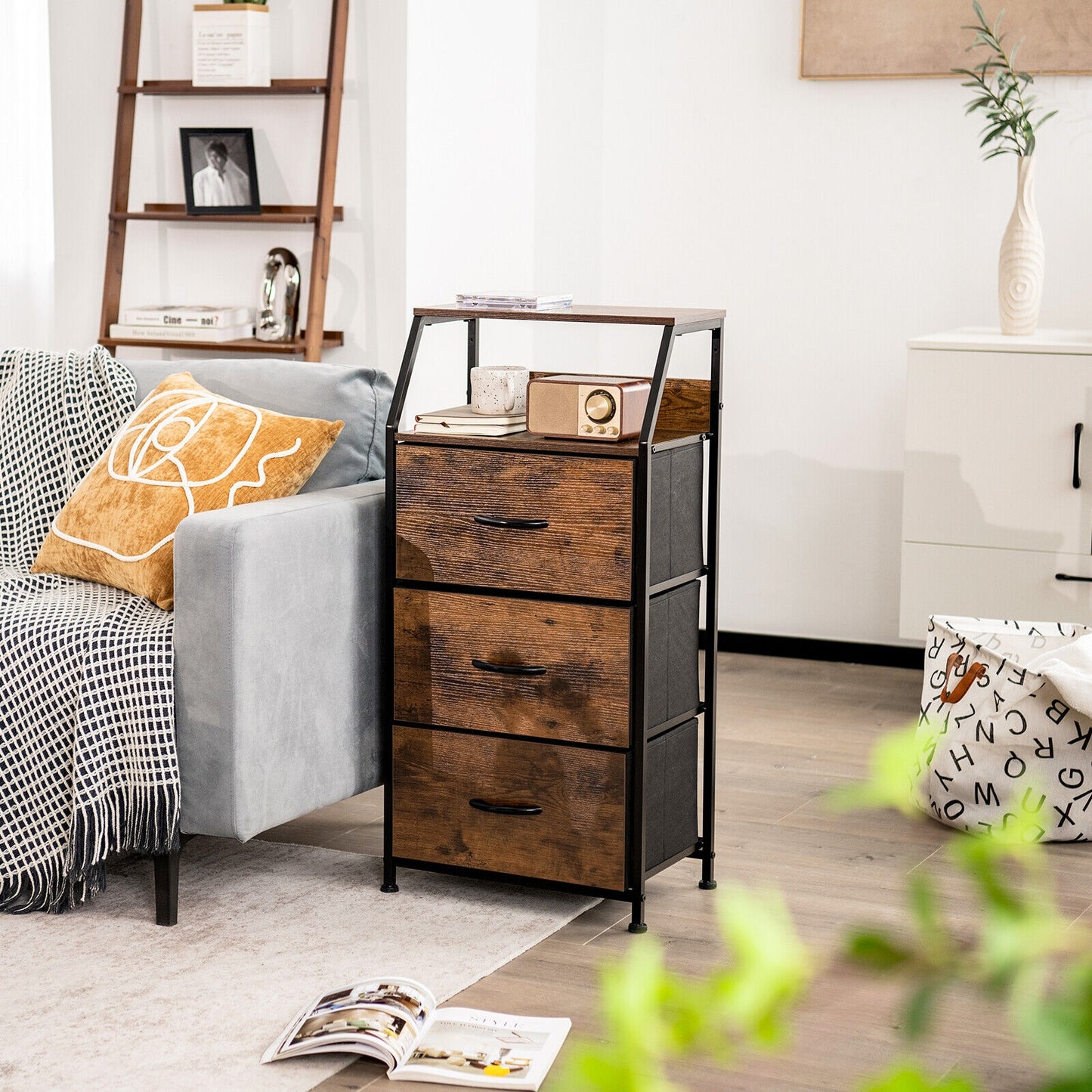 Freestanding Cabinet Dresser with Wooden Top Shelves-M Kids Crystal