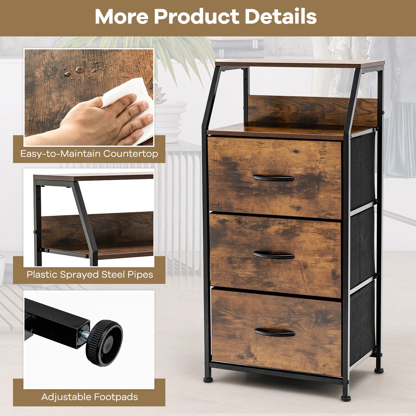 Freestanding Cabinet Dresser with Wooden Top Shelves-M Kids Crystal