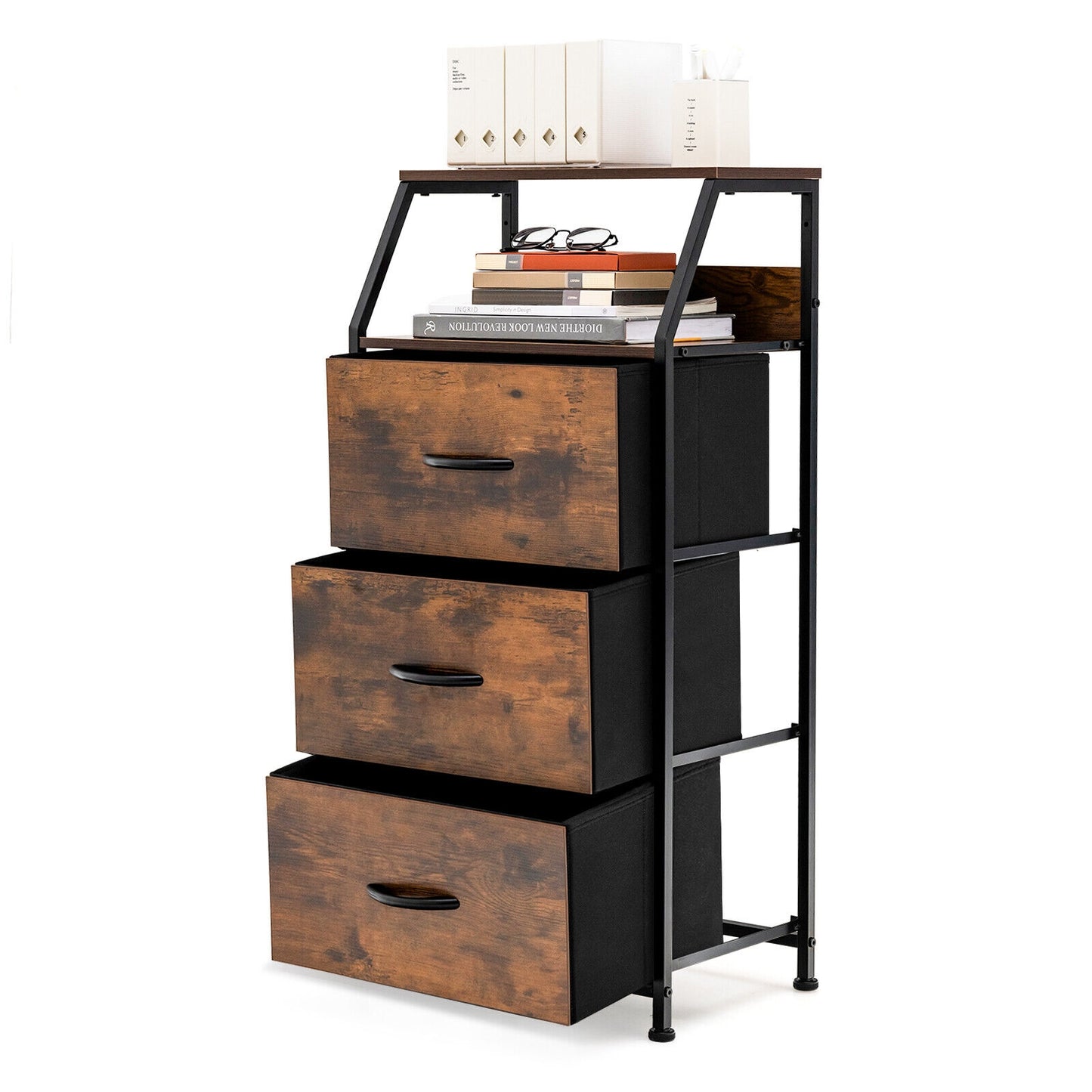 Freestanding Cabinet Dresser with Wooden Top Shelves-M Kids Crystal