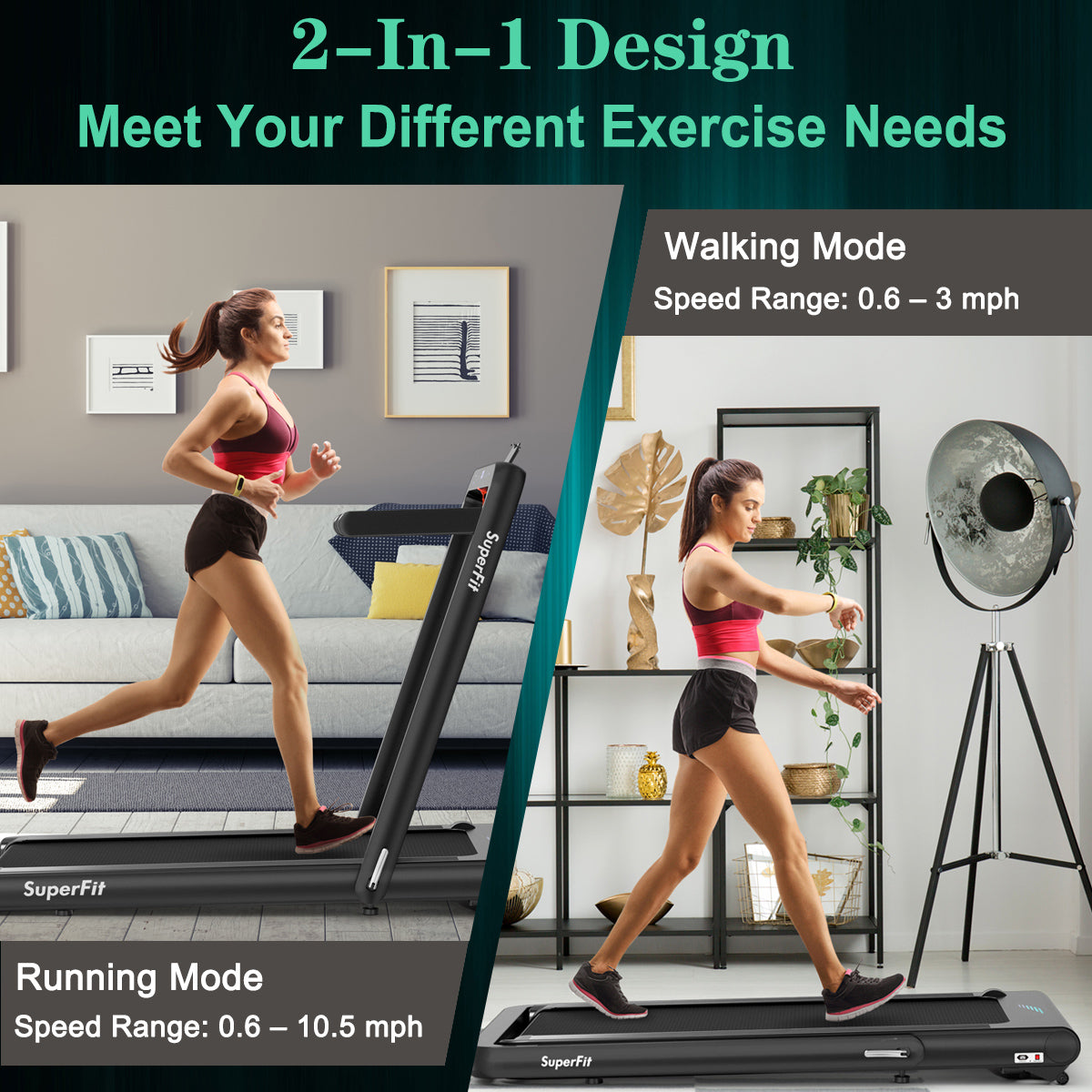 4.75HP 2 In 1 Folding Treadmill with Remote APP Control-Black Kids Crystal