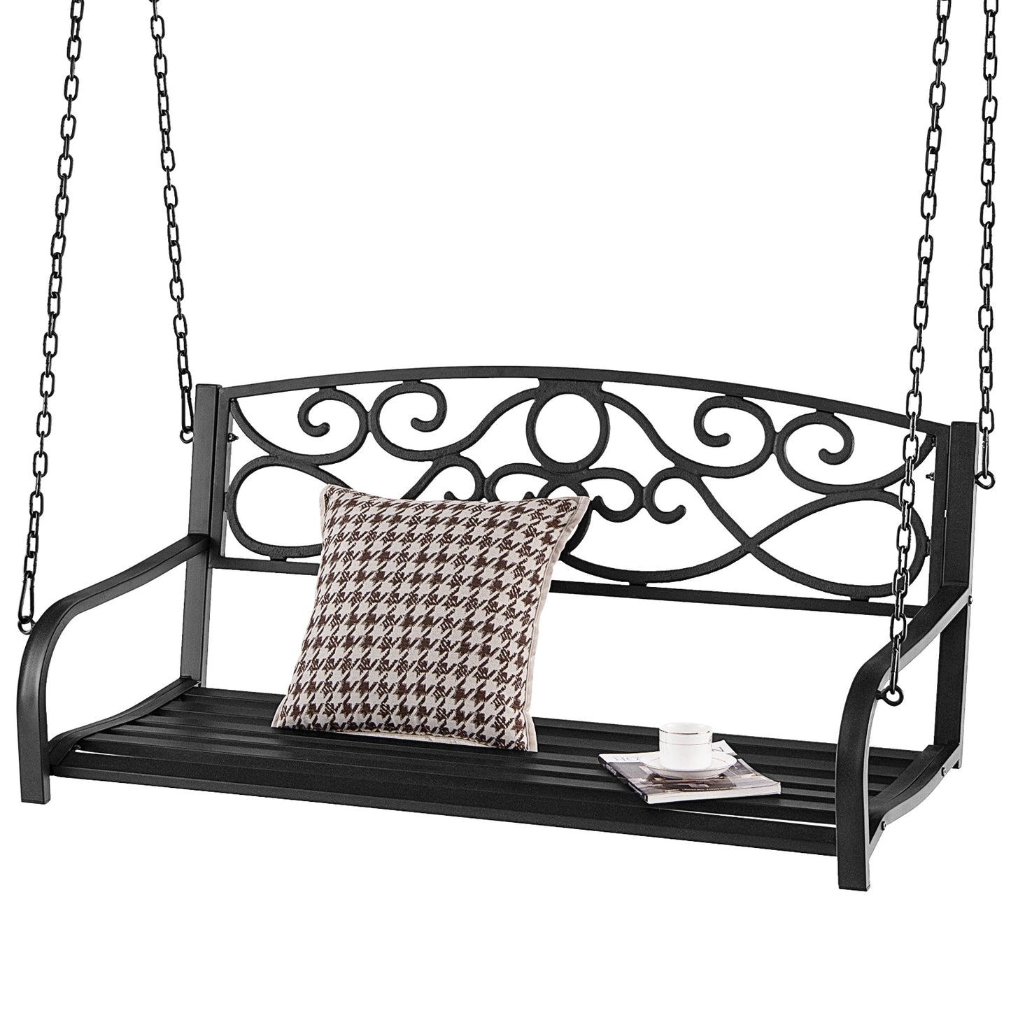 Outdoor 2-Person Metal Porch Swing Chair with Chains-Black Kids Crystal