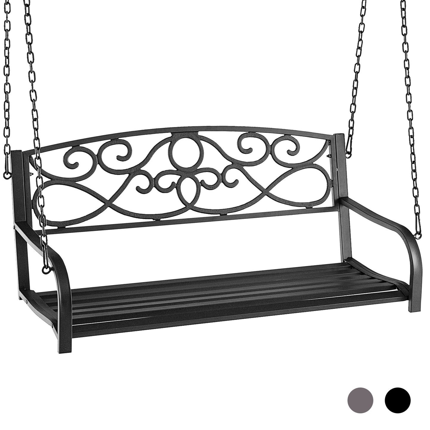 Outdoor 2-Person Metal Porch Swing Chair with Chains-Black Kids Crystal