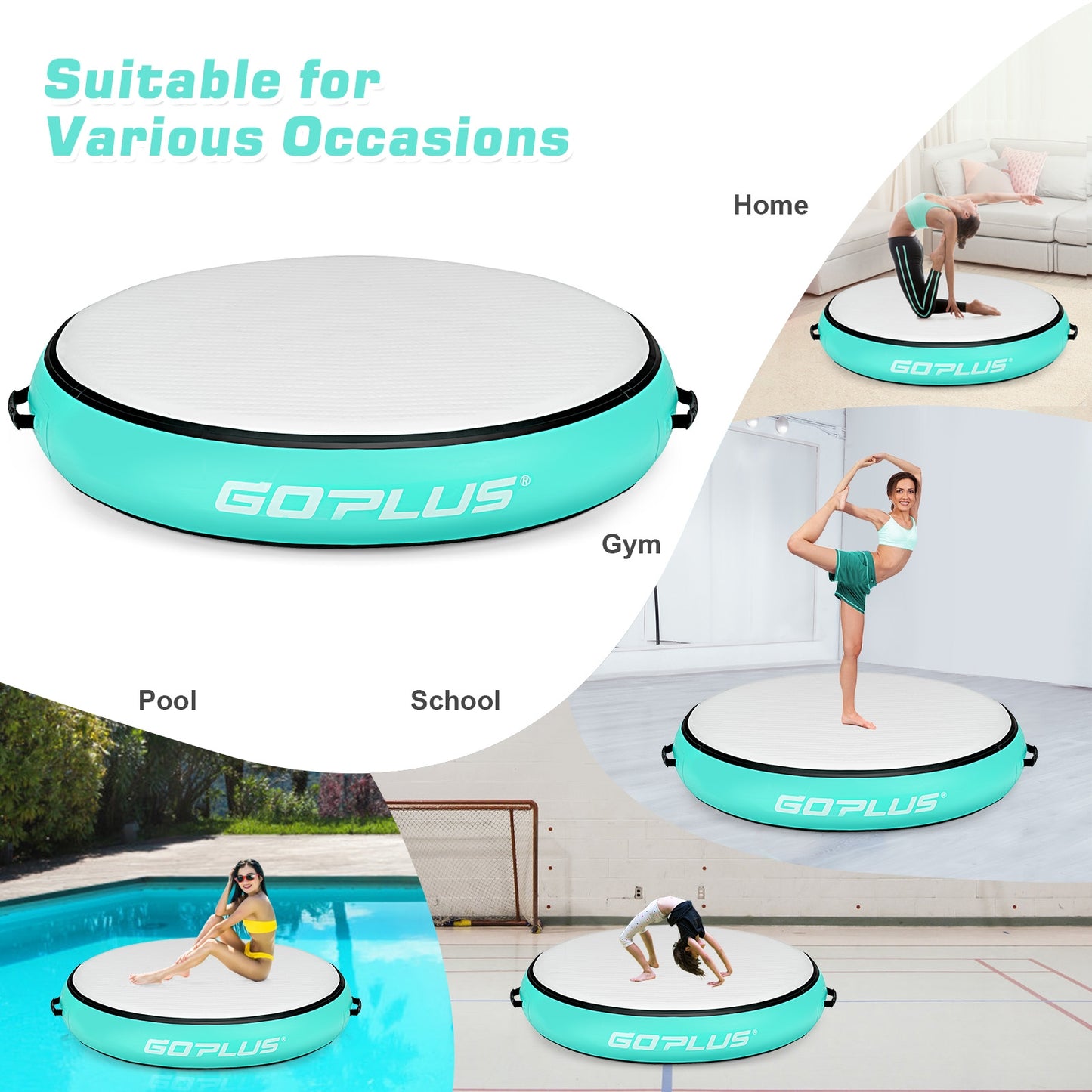 40 Inch Inflatable Round Gymnastic Mat Tumbling Floor Mat with Electric Pump-Green Kids Crystal