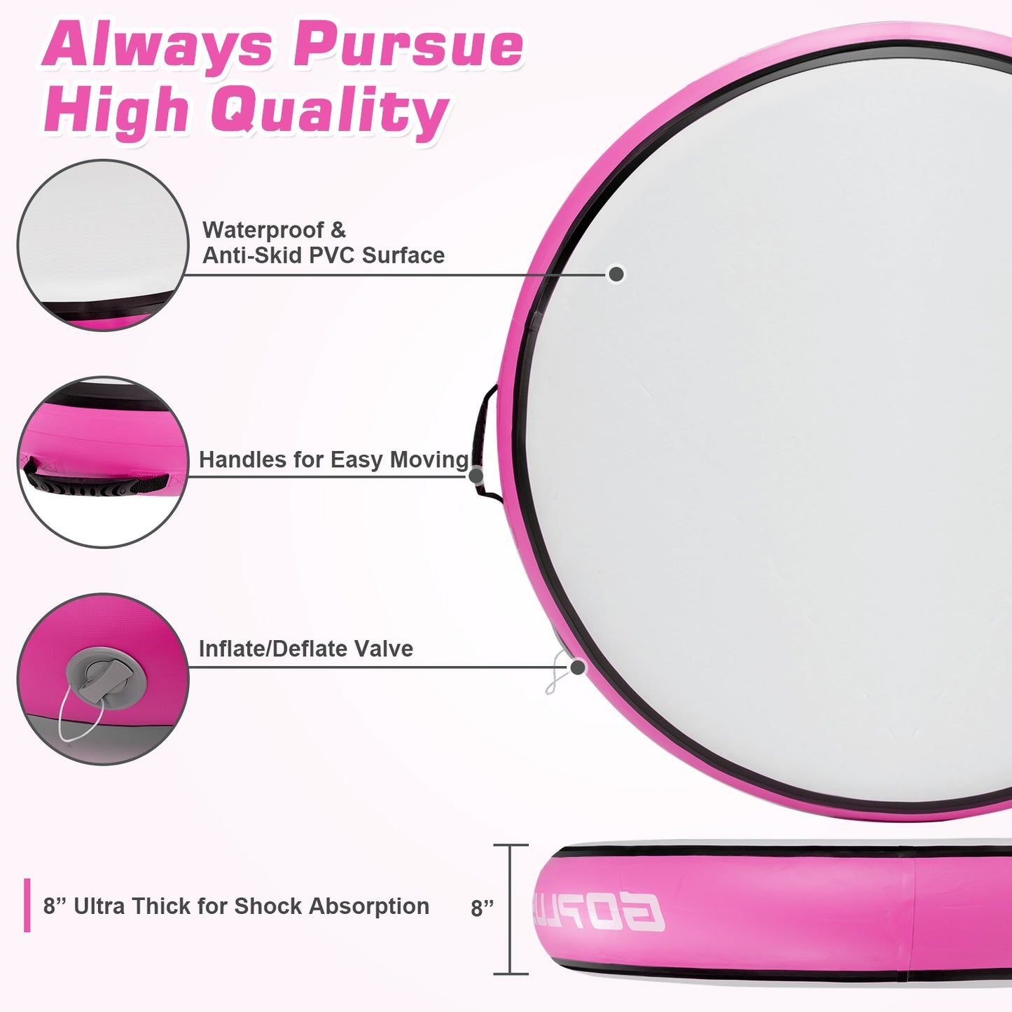 40 Inch Inflatable Round Gymnastic Mat Tumbling Floor Mat with Electric Pump-Pink Kids Crystal