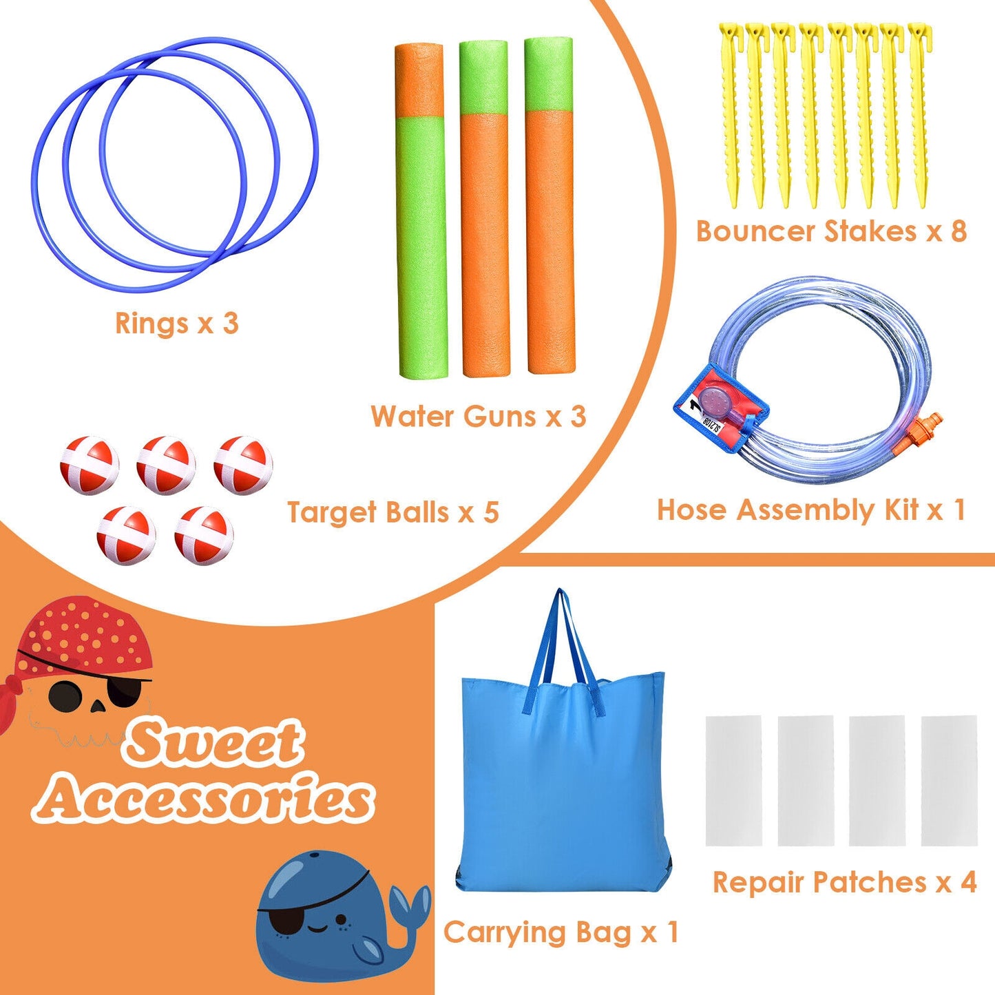 6-in-1 Kids Pirate Ship Water Slide Inflatable Bounce House with Water Guns Without Blower Kids Crystal