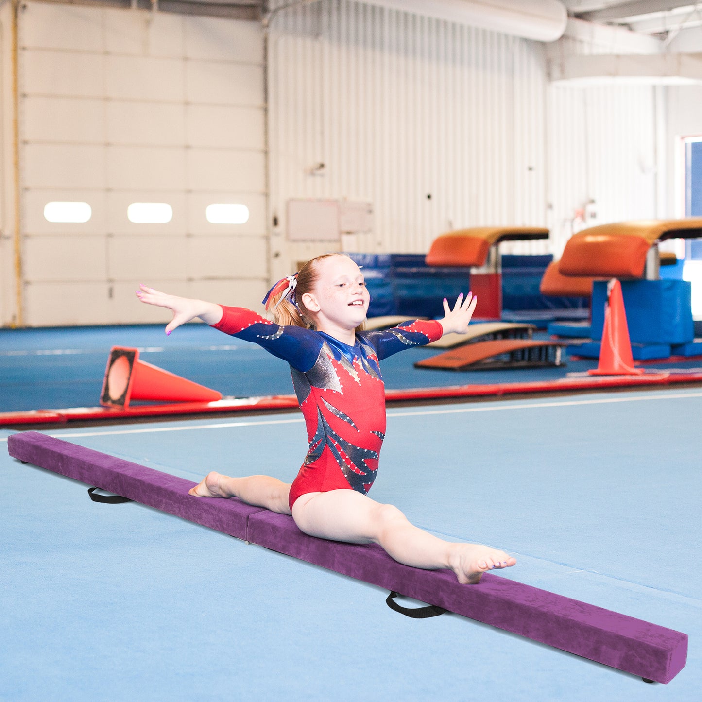 7 Feet Folding Portable Floor Balance Beam with Handles for Gymnasts-Purple Kids Crystal