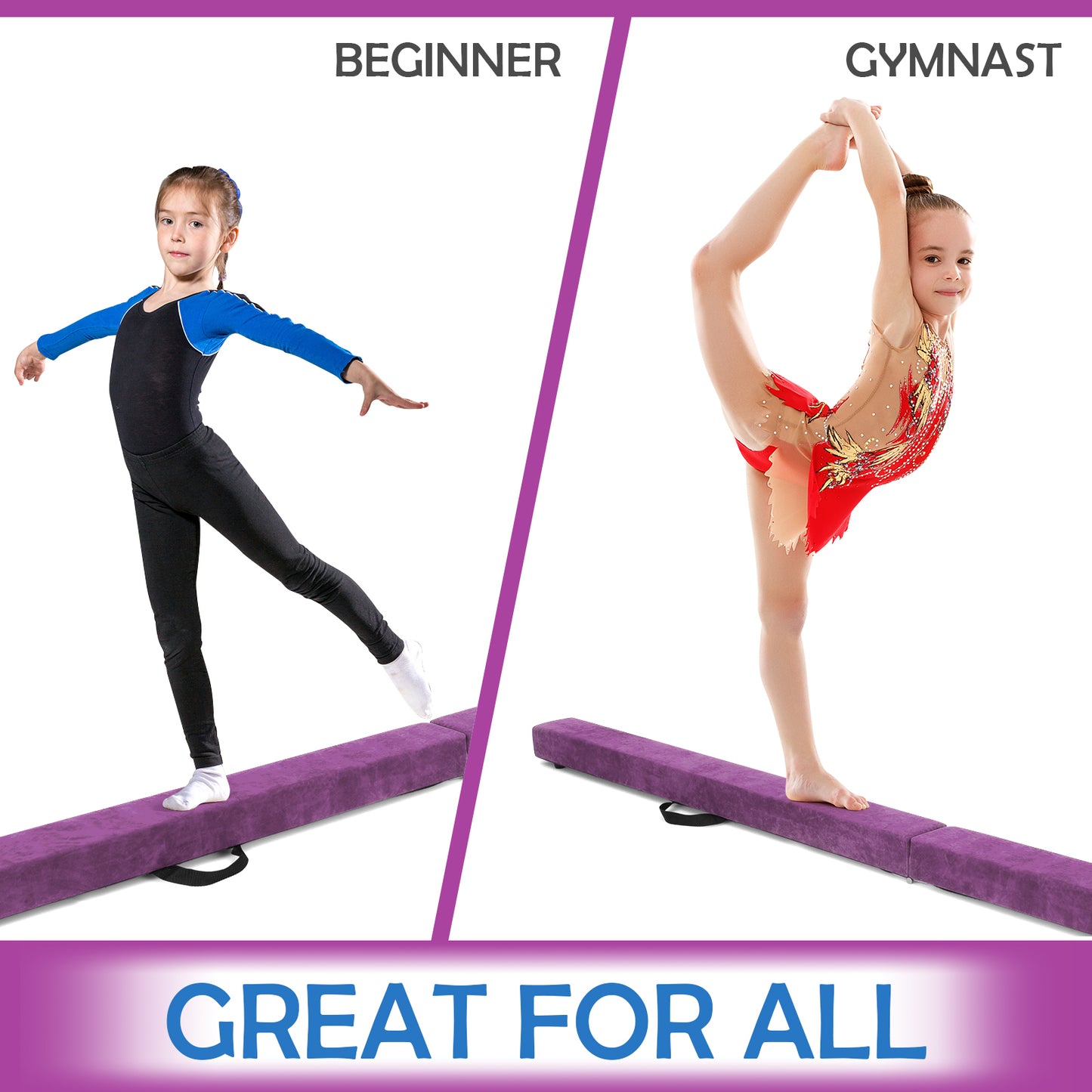 7 Feet Folding Portable Floor Balance Beam with Handles for Gymnasts-Purple Kids Crystal