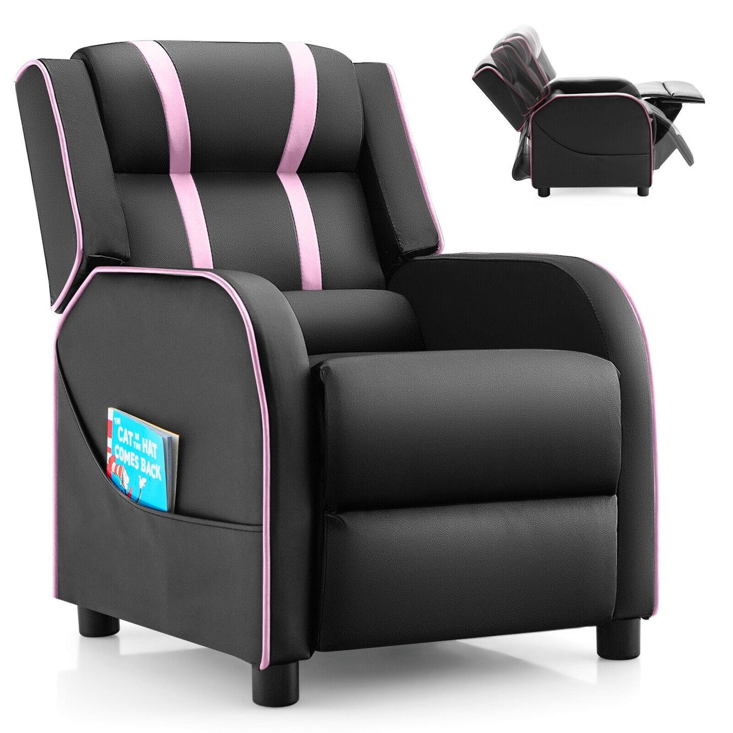 Kids Recliner Chair with Side Pockets and Footrest-Pink Kids Crystal