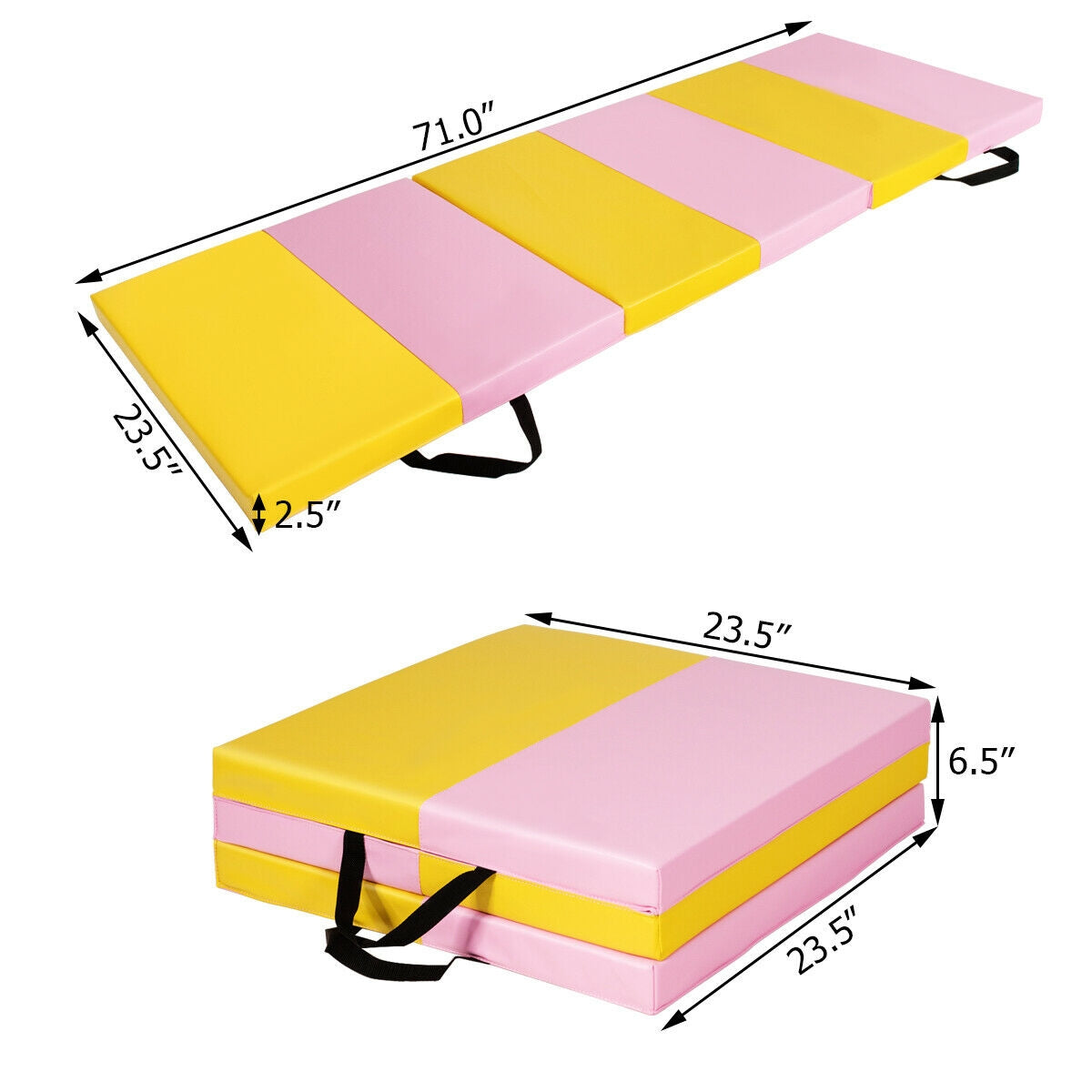 6 Feet x 2 Feet x 2.5 Inch 3-Fold Gymnastics Tumbling Fitness Mat Kids Crystal