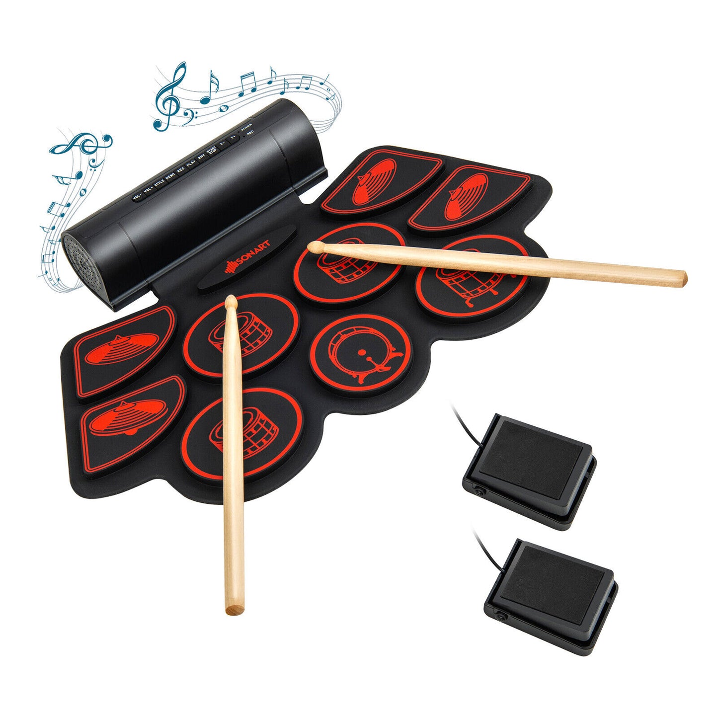 Electronic Drum Set with 2 Build-in Stereo Speakers for Kids-Red Kids Crystal