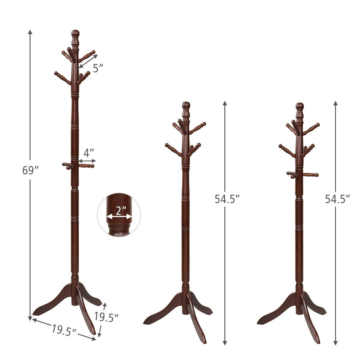 Adjustable Free Standing Wooden Coat Rack-Brown Kids Crystal