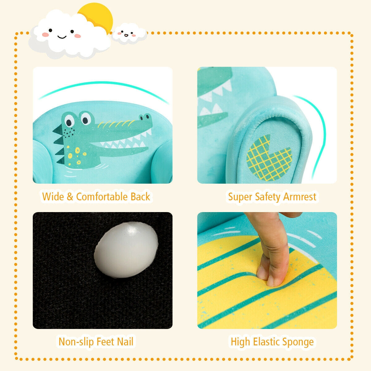 Kids Crocodile Armrest Upholstered Couch Kids Crystal