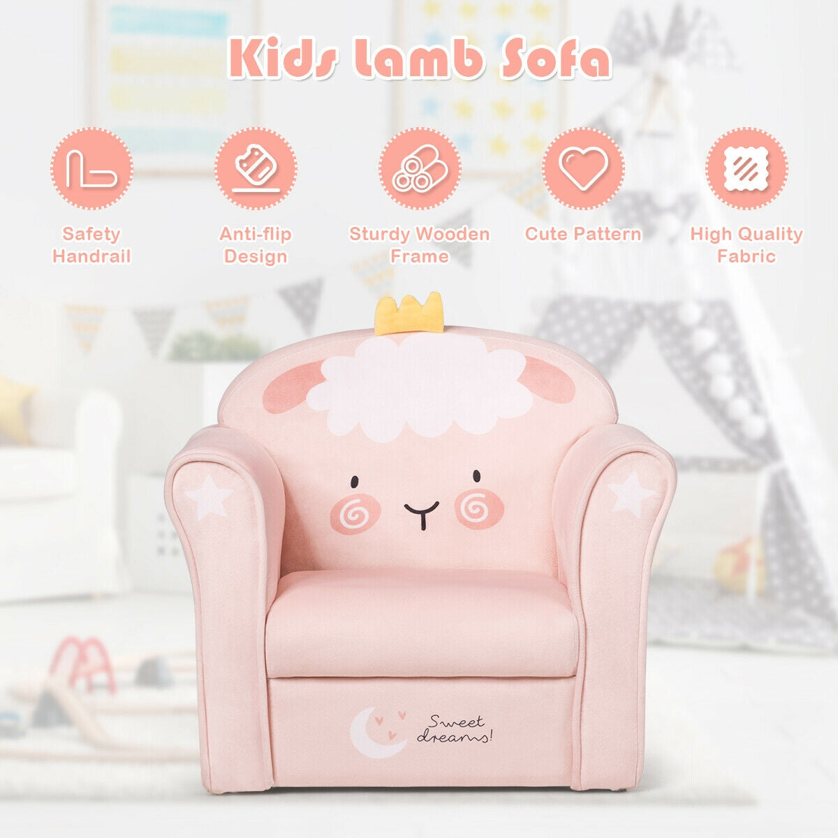 Kids Lamb Sofa Children Armrest Couch Kids Crystal