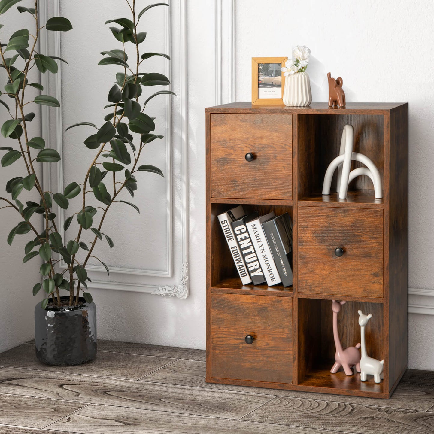 3-Tier Bookshelf with Anti-toppling Device for Living Room-Brown Kids Crystal