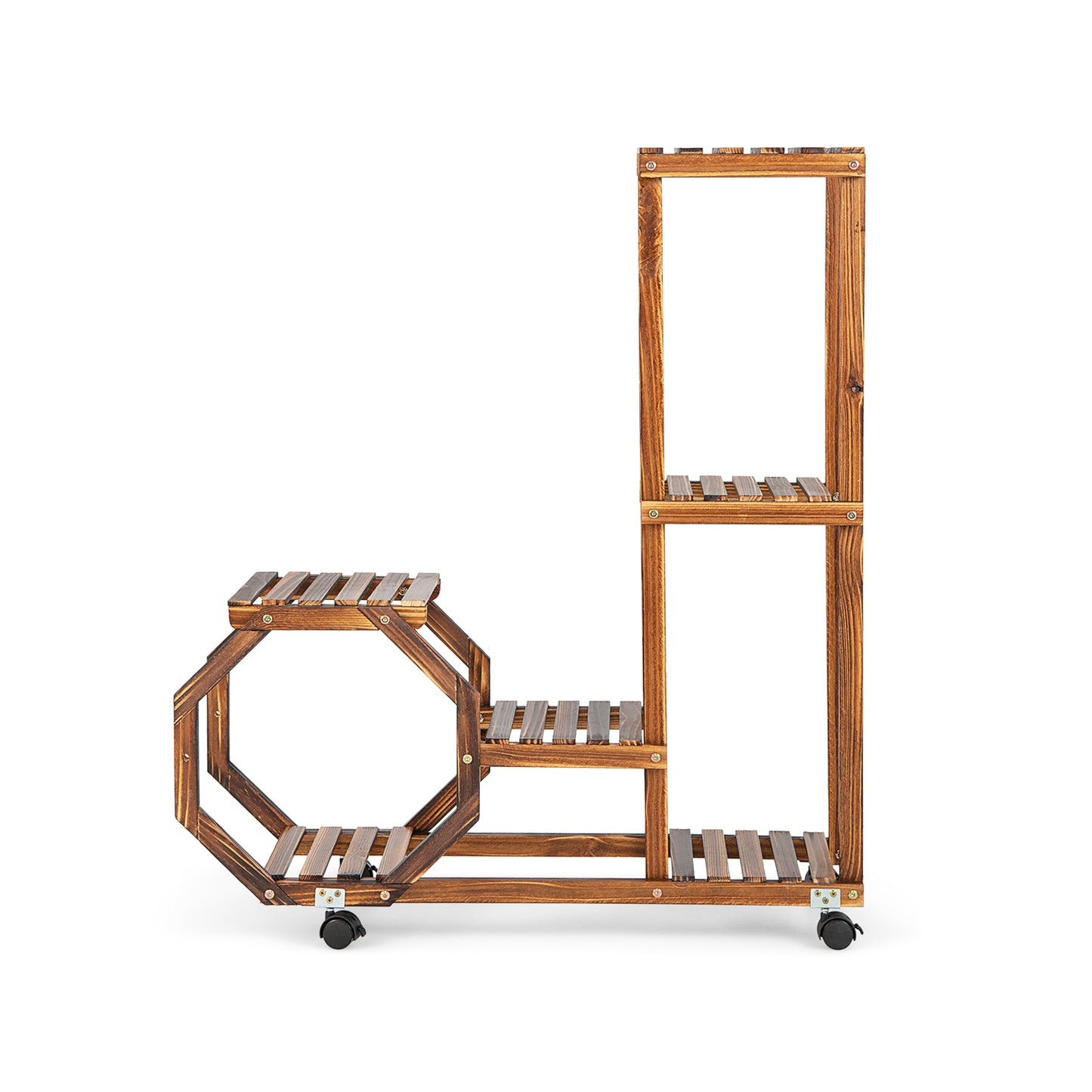 6-Tier Wooden Plant Stand with Wheels-Brown Kids Crystal