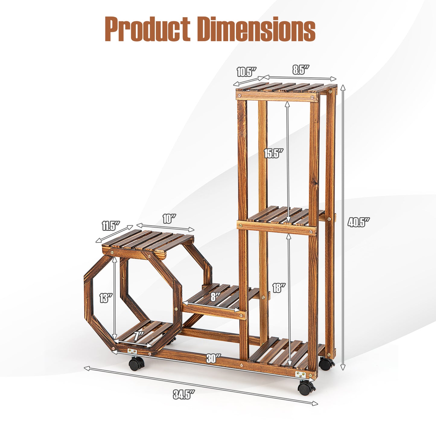 6-Tier Wooden Plant Stand with Wheels-Brown Kids Crystal