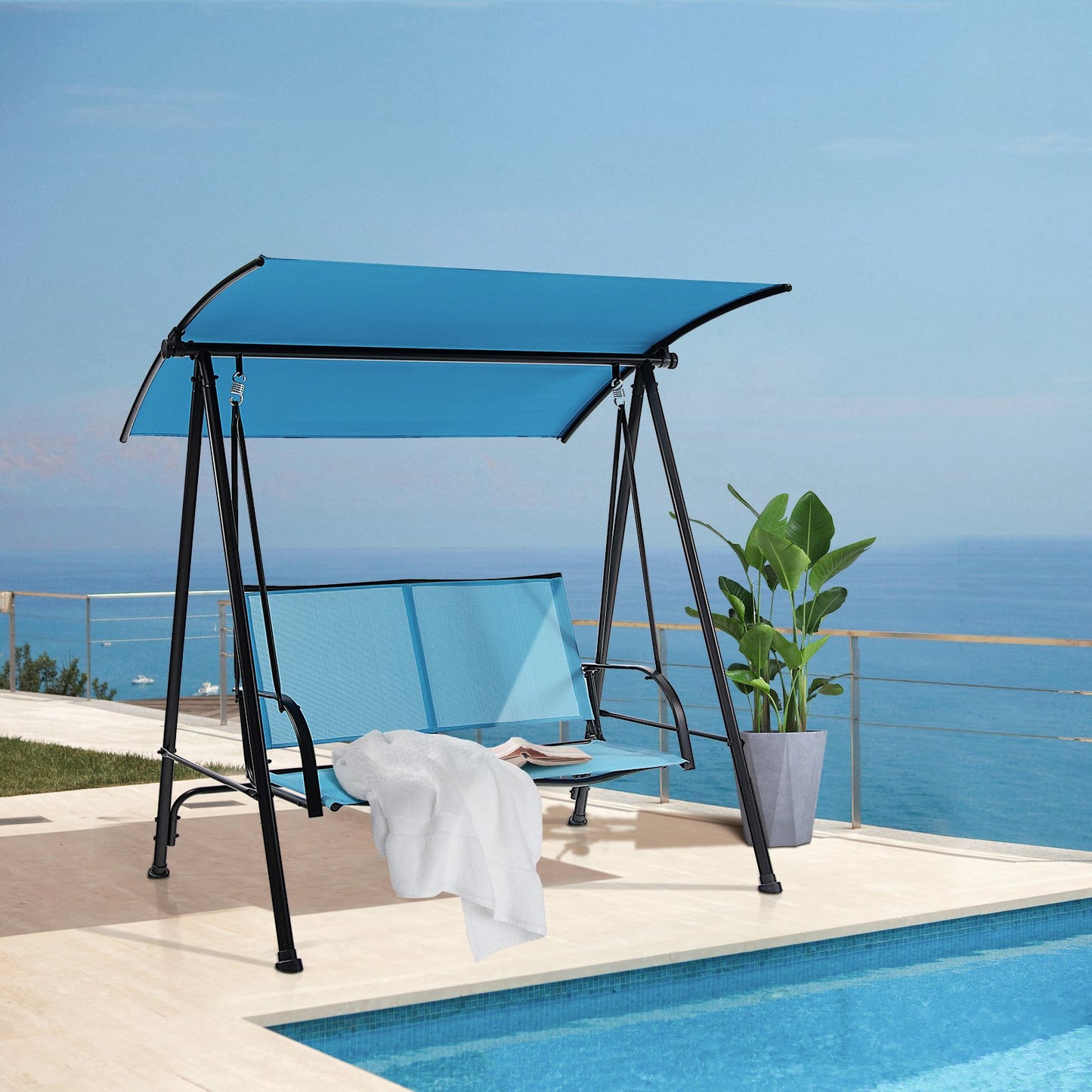 2-Seat Outdoor Canopy Swing with Comfortable Fabric Seat and Heavy-duty Metal Frame-Navy Kids Crystal