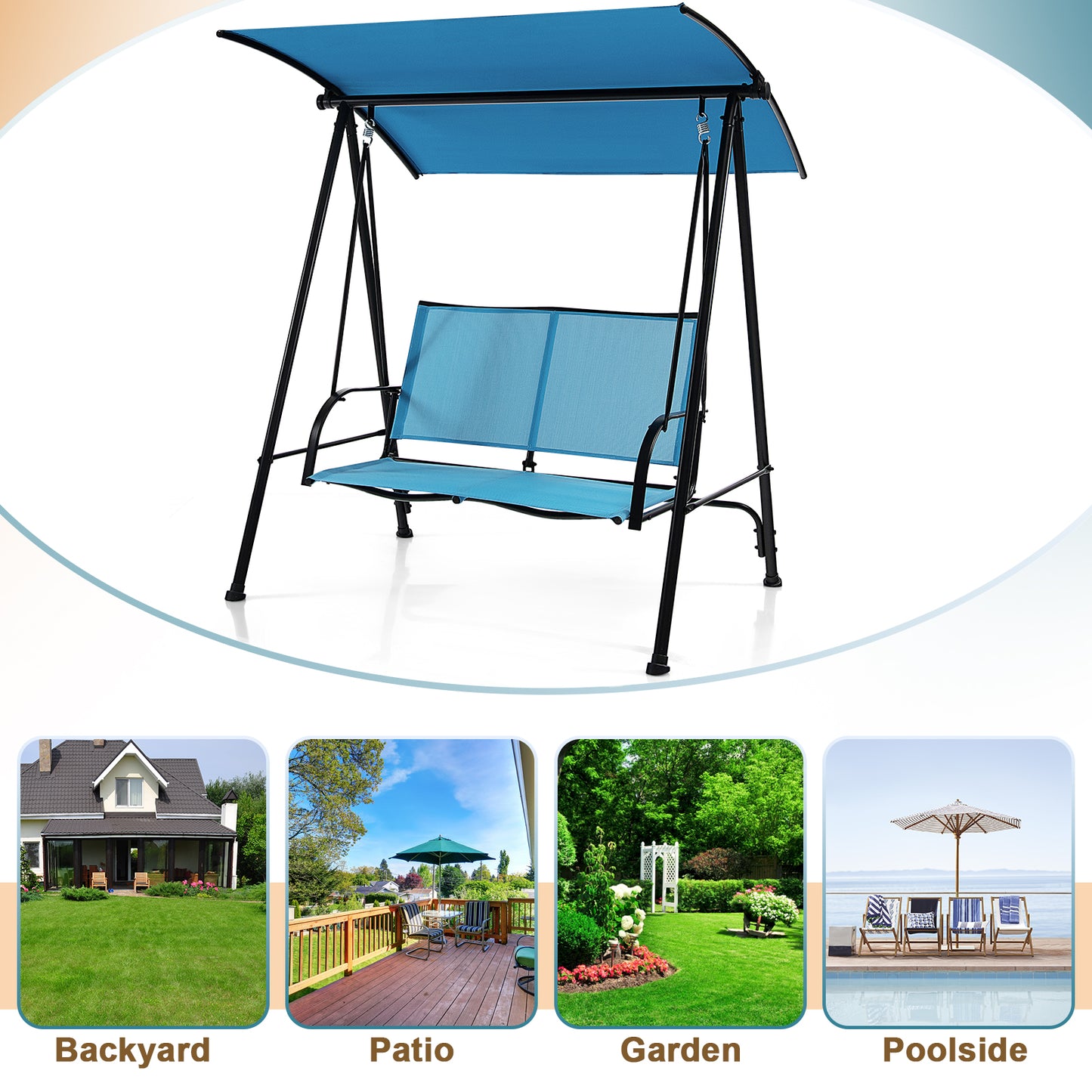 2-Seat Outdoor Canopy Swing with Comfortable Fabric Seat and Heavy-duty Metal Frame-Navy Kids Crystal