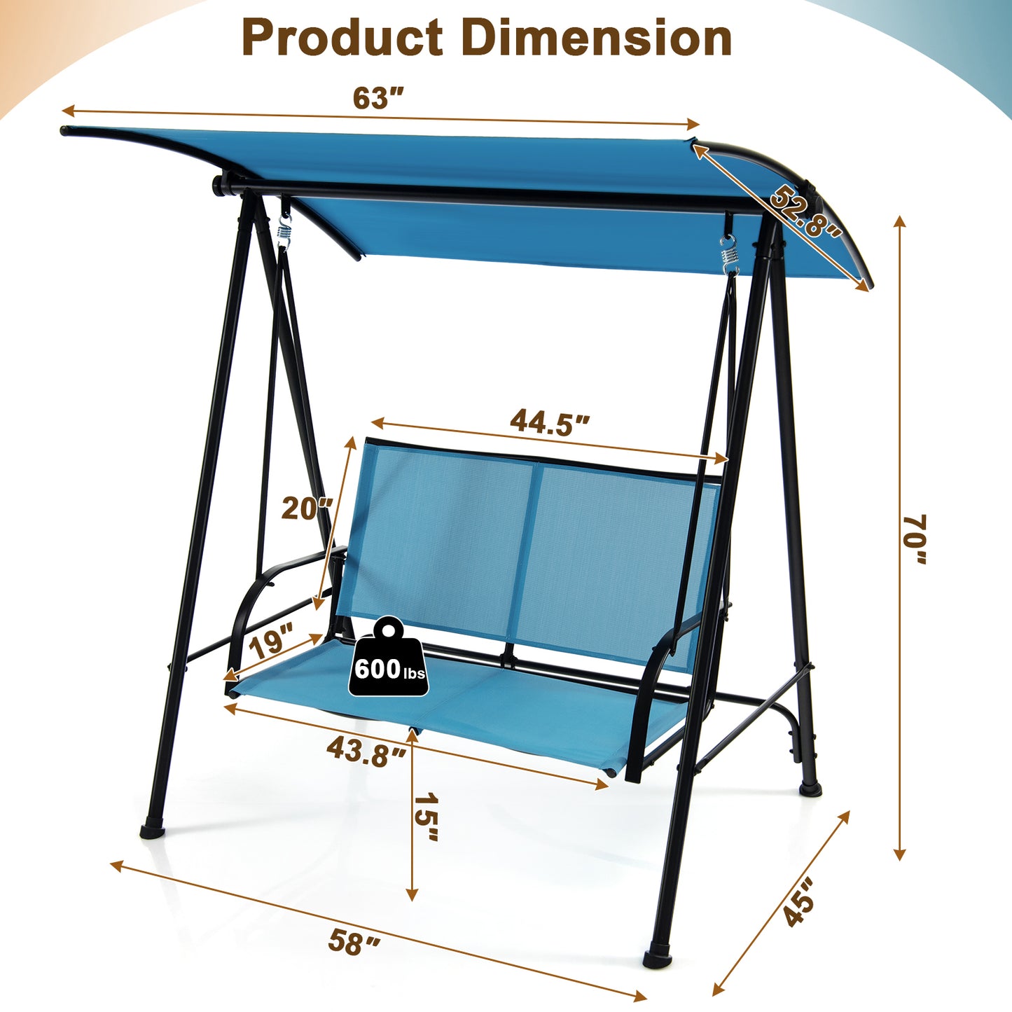 2-Seat Outdoor Canopy Swing with Comfortable Fabric Seat and Heavy-duty Metal Frame-Navy Kids Crystal