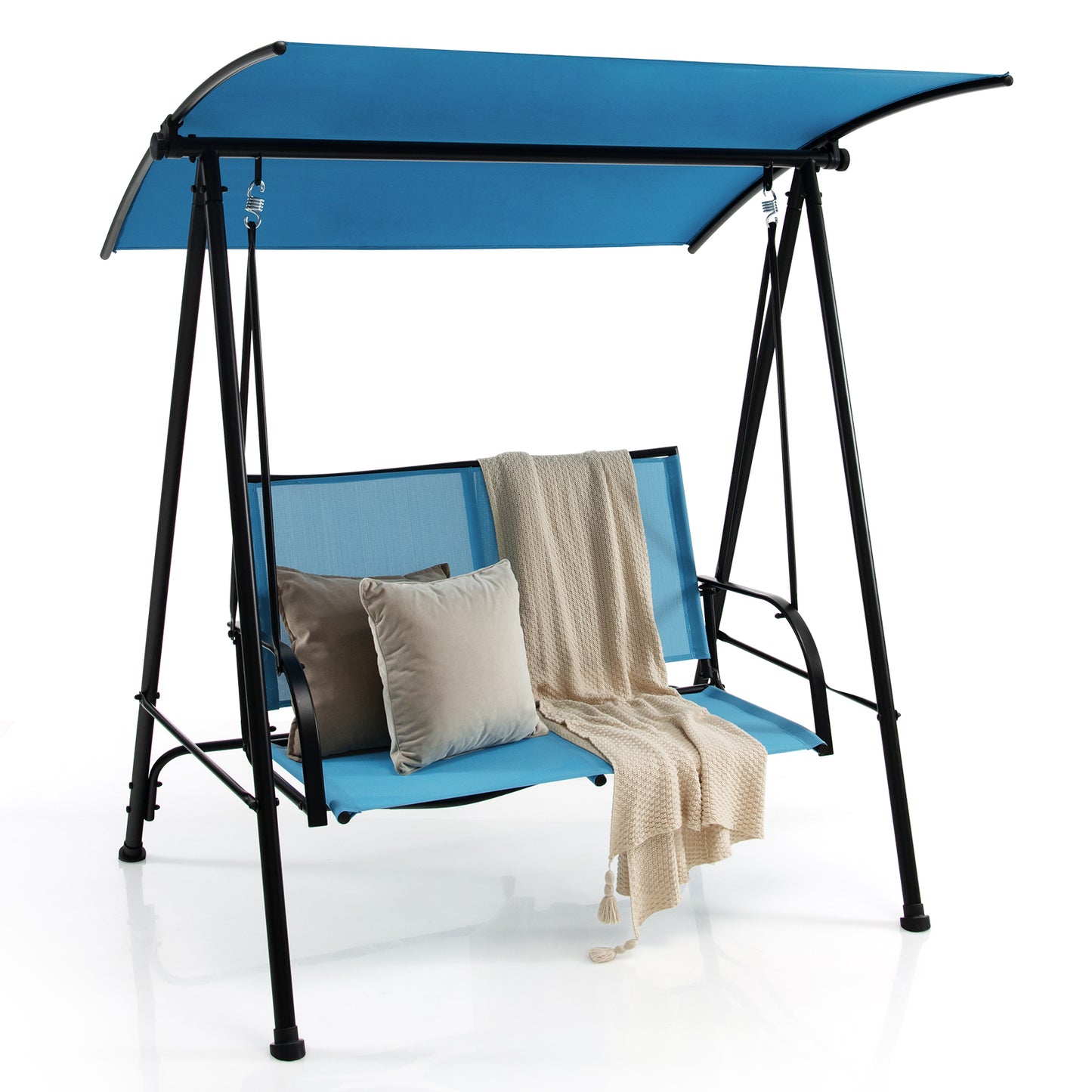 2-Seat Outdoor Canopy Swing with Comfortable Fabric Seat and Heavy-duty Metal Frame-Navy Kids Crystal