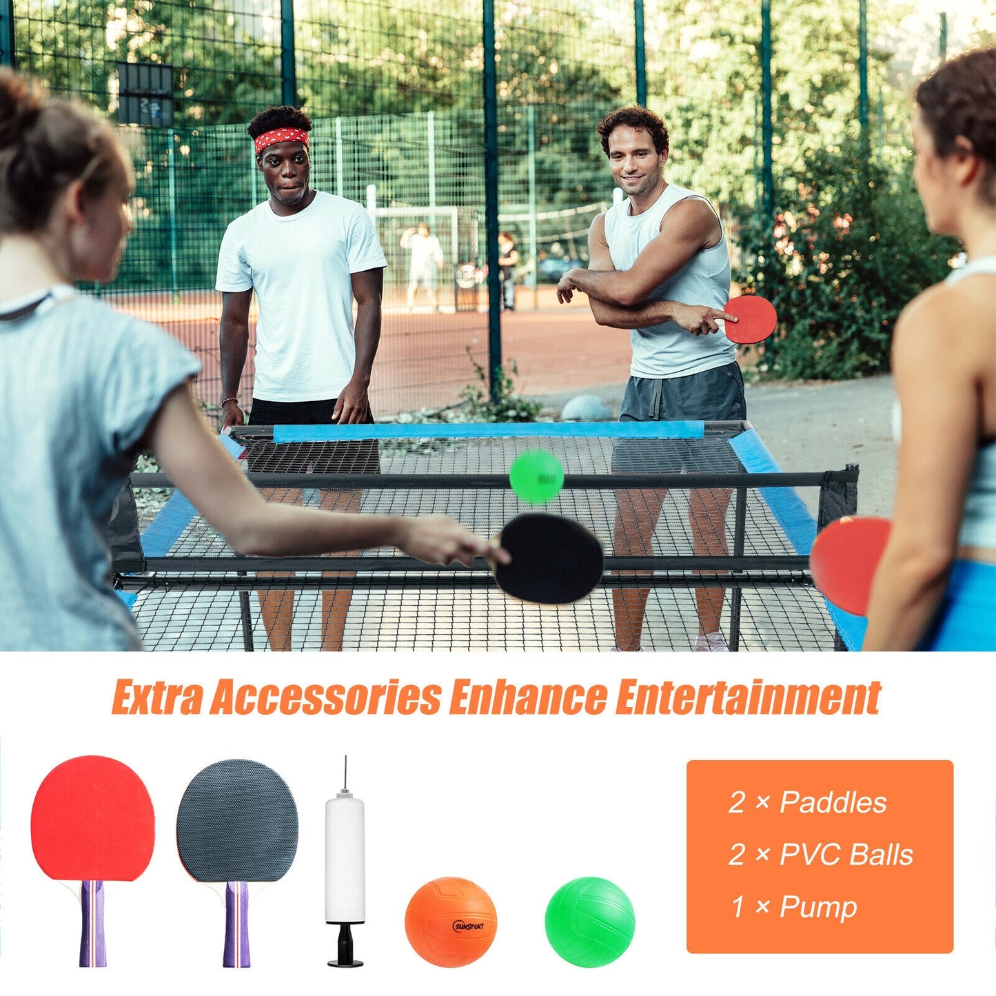 2-In-1 Ping Pong and Table Volleyball Table for Indoor and Outdoor. Kids Crystal