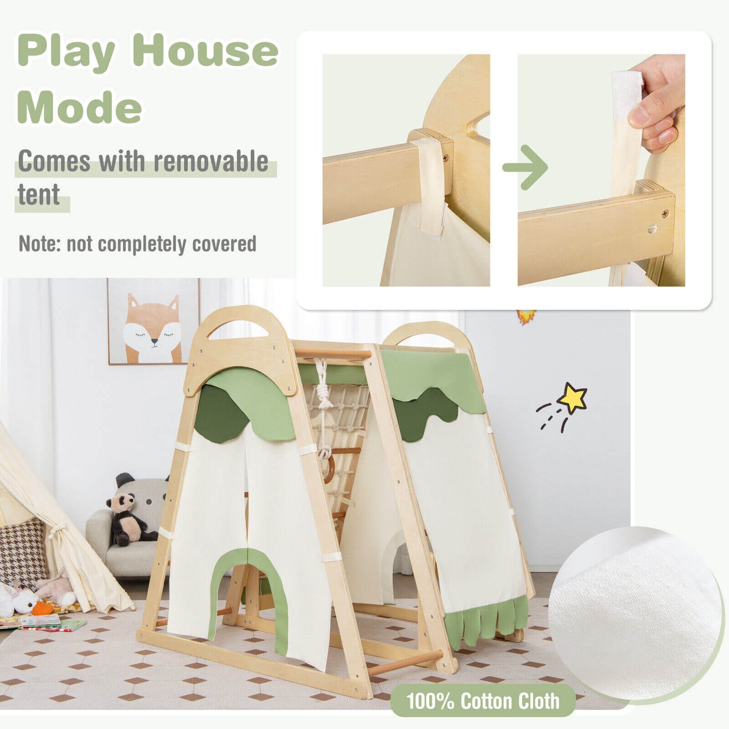 6-in-1 Wooden Kids Jungle Gym Playset with Slide Climbing Net-Natural Kids Crystal