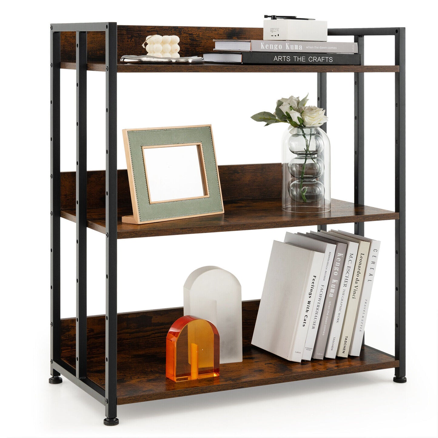 3/5-Tier Industrial Bookshelf Storage Shelf Display Rack with Adjustable Shelves-3-Tier Kids Crystal