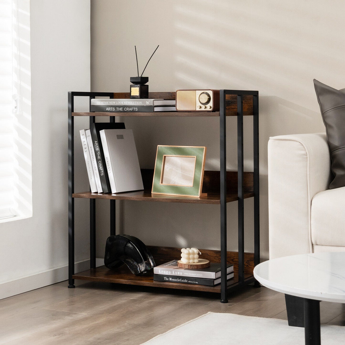 3/5-Tier Industrial Bookshelf Storage Shelf Display Rack with Adjustable Shelves-3-Tier Kids Crystal