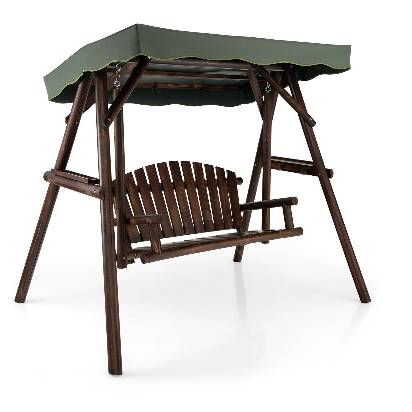 2-Person Outdoor Wooden Porch Swing with an Adjustable Canopy Kids Crystal