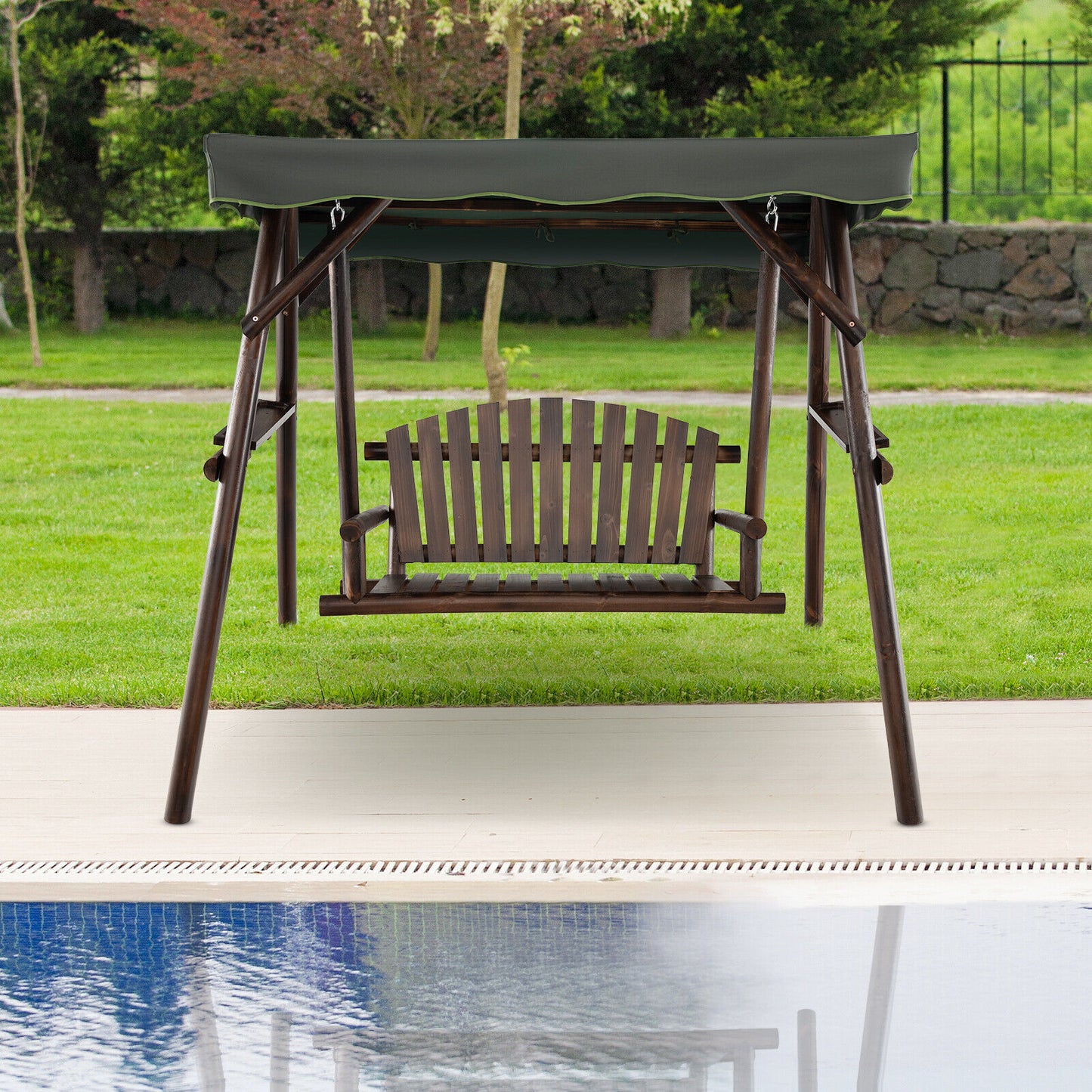 2-Person Outdoor Wooden Porch Swing with an Adjustable Canopy Kids Crystal