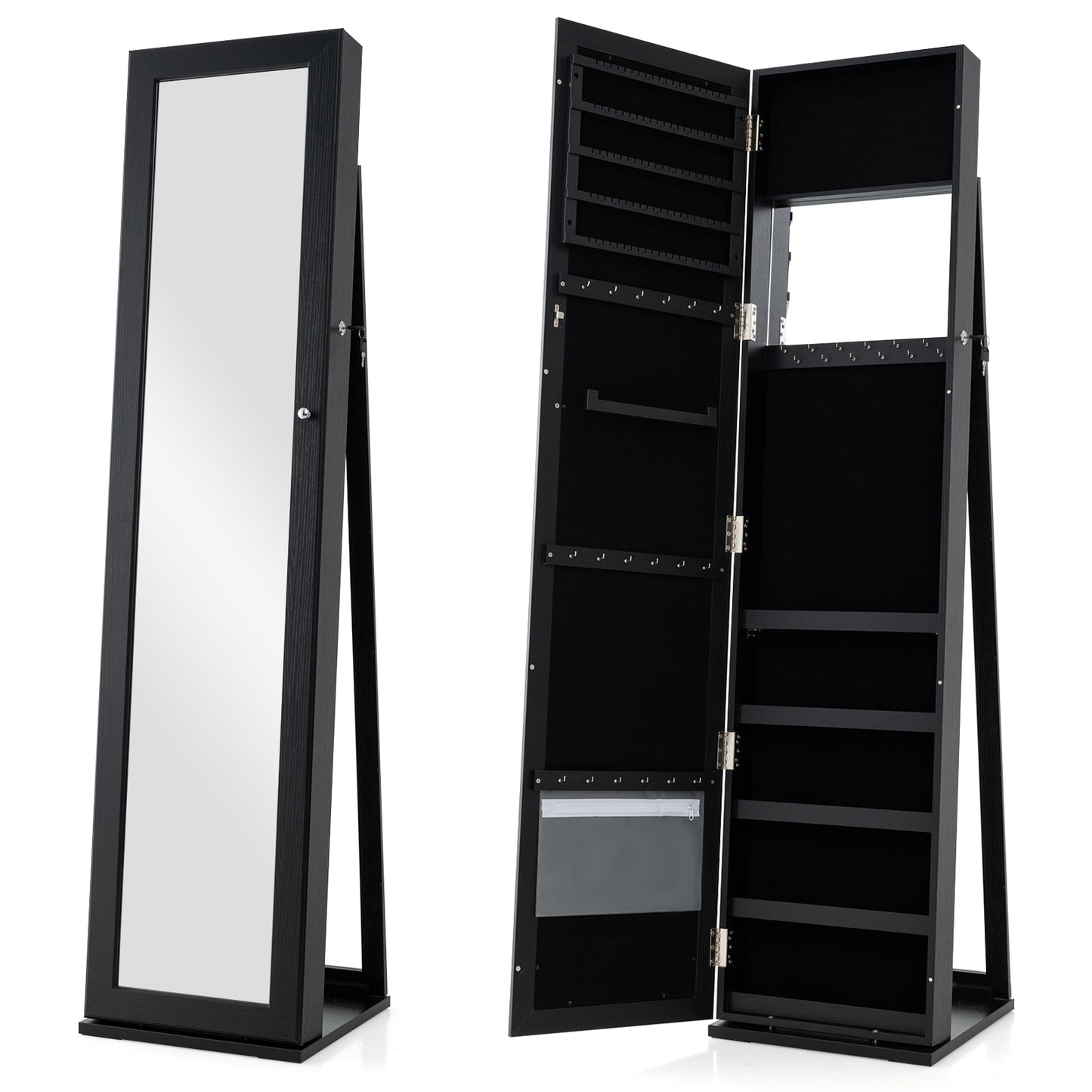 Standing Lockable Jewelry Storage Organizer with Full-Length Mirror-Black Kids Crystal