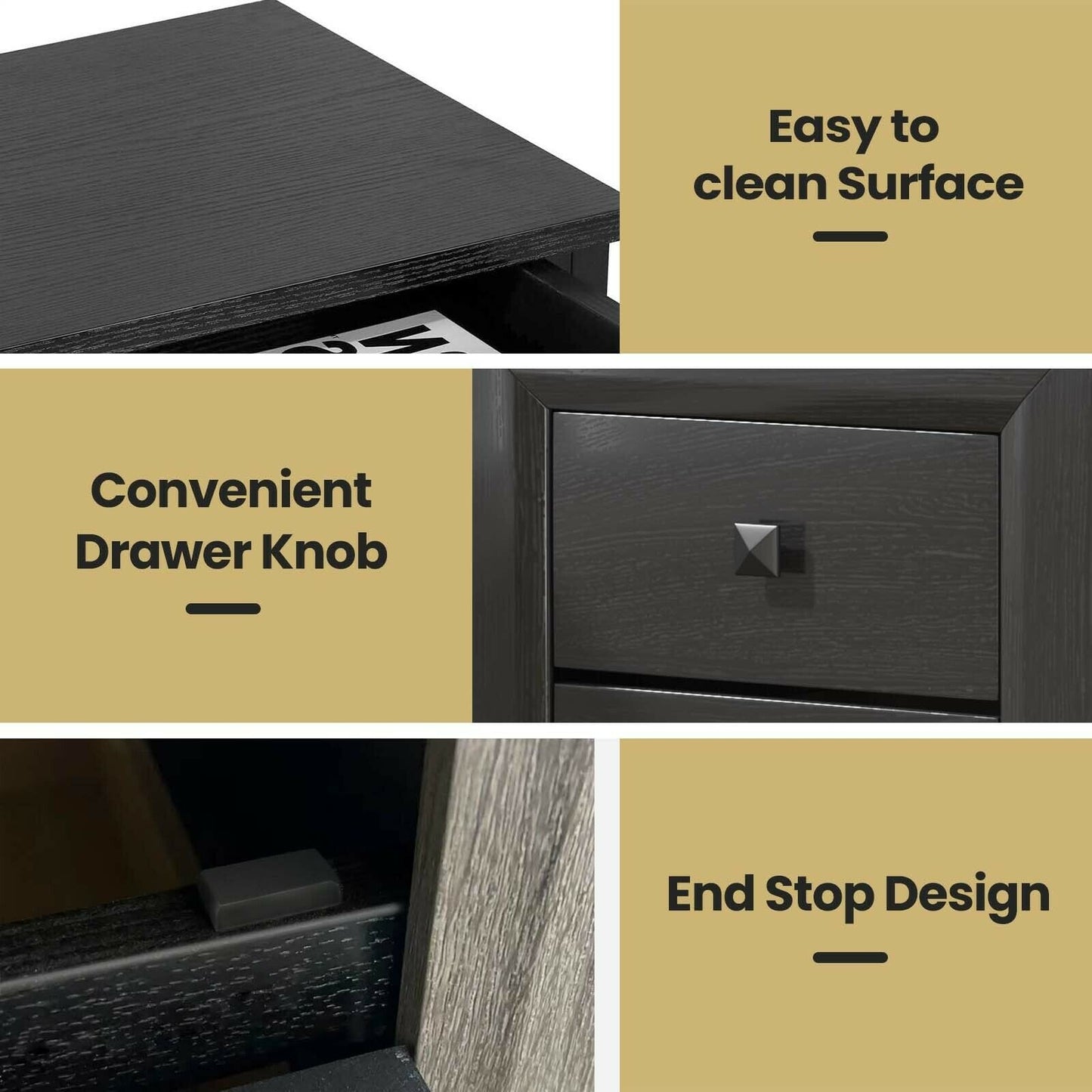 2 Pieces Multipurpose Retro Nightstand with 2 Drawers-Black Kids Crystal
