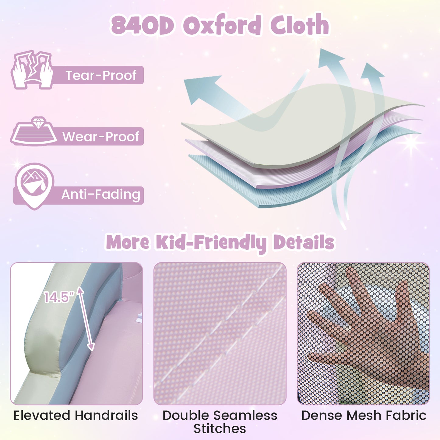 Kids Bounce House with Slide and 2 Boxing Columns for Party without Blower Kids Crystal