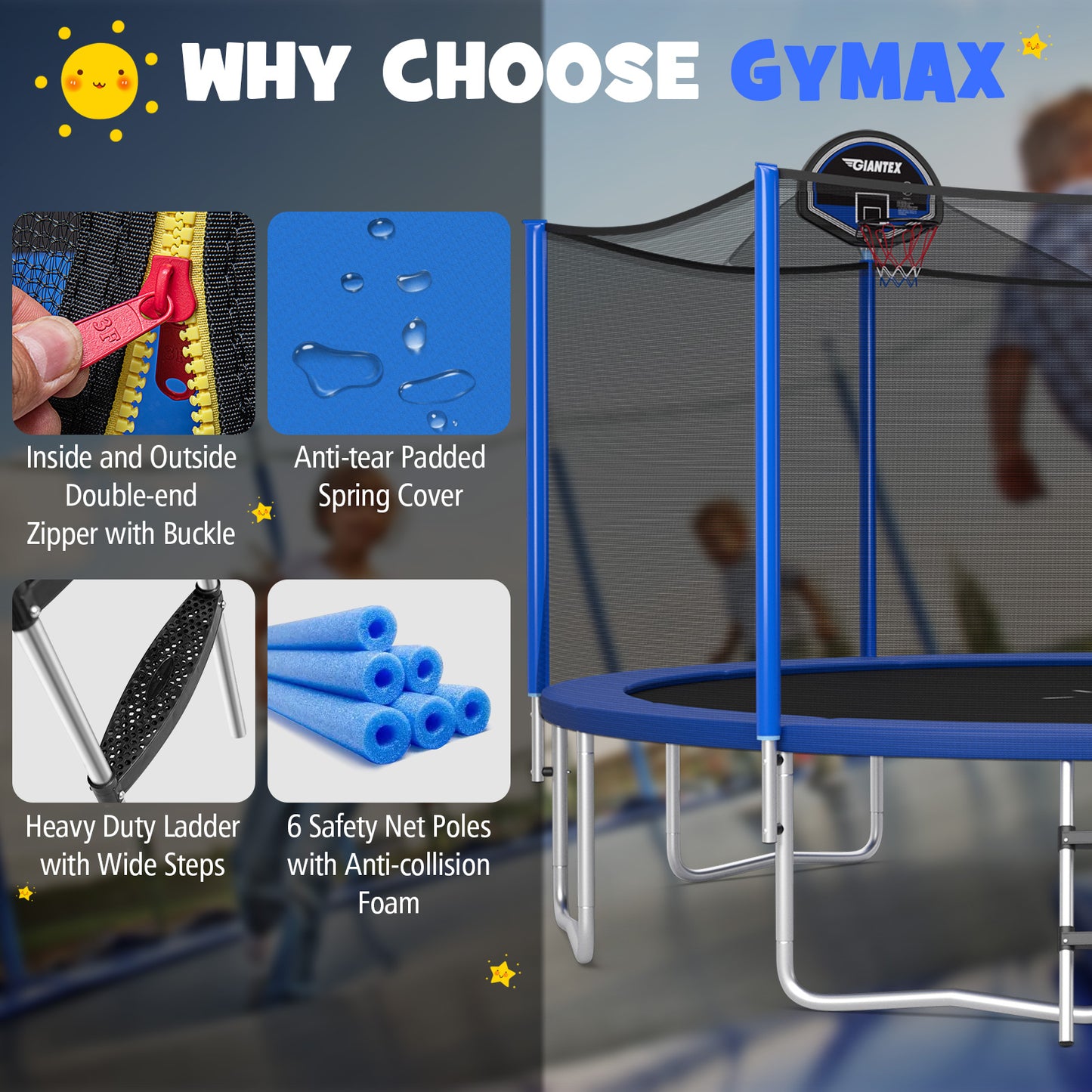 12/14/15/16 Feet Outdoor Recreational Trampoline with Enclosure Net-12 ft Kids Crystal