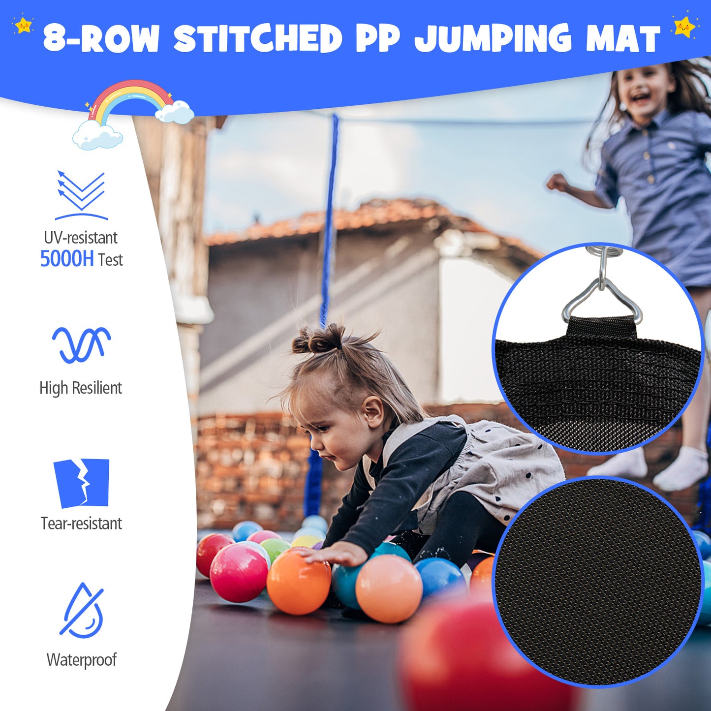 12/14/15/16 Feet Outdoor Recreational Trampoline with Enclosure Net-12 ft Kids Crystal
