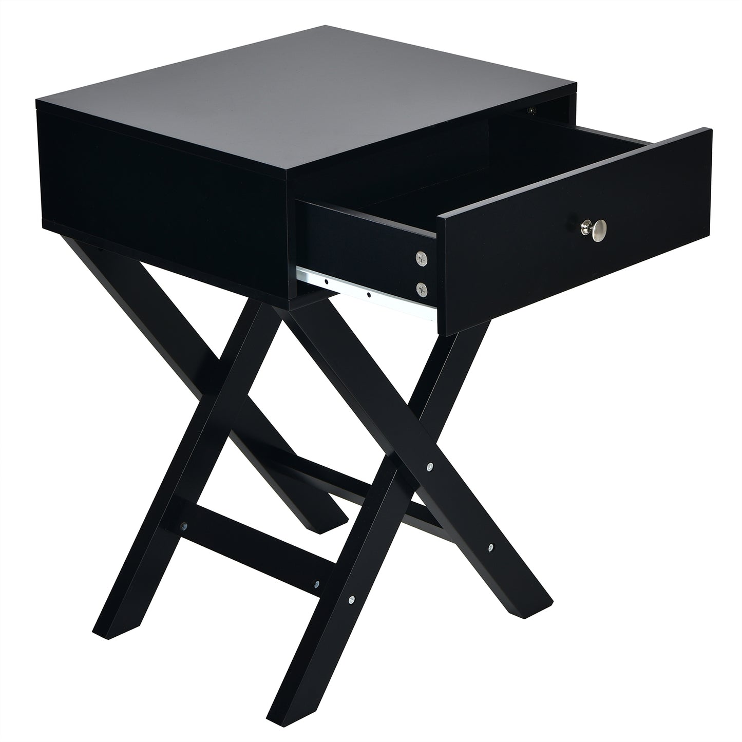 Modern X-Shaped Nightstand with Drawer for Living Room Bedroom-Black Kids Crystal