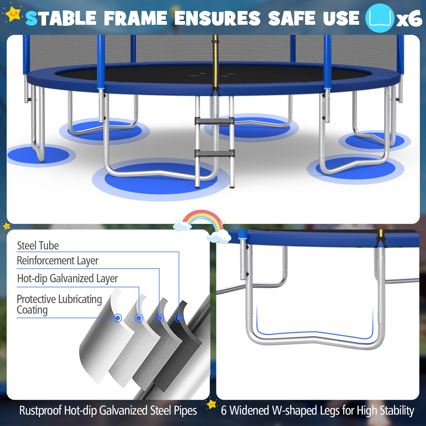 12/14/15/16 Feet Outdoor Recreational Trampoline with Enclosure Net-14 ft Kids Crystal