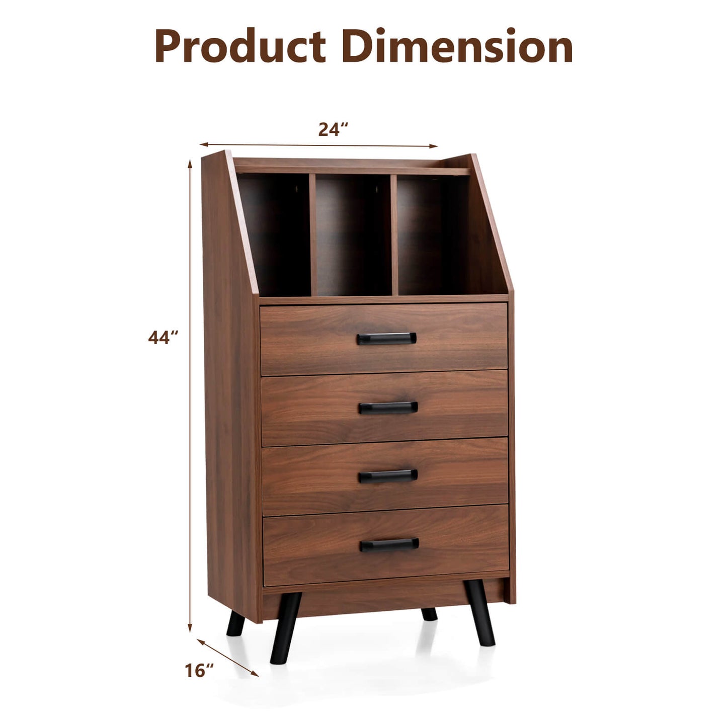 4-Drawer Dresser with 2 Anti-Tipping Kits for Bedroom-Walnut Kids Crystal