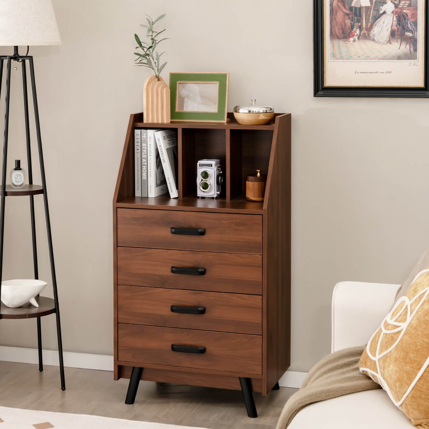 4-Drawer Dresser with 2 Anti-Tipping Kits for Bedroom-Walnut Kids Crystal