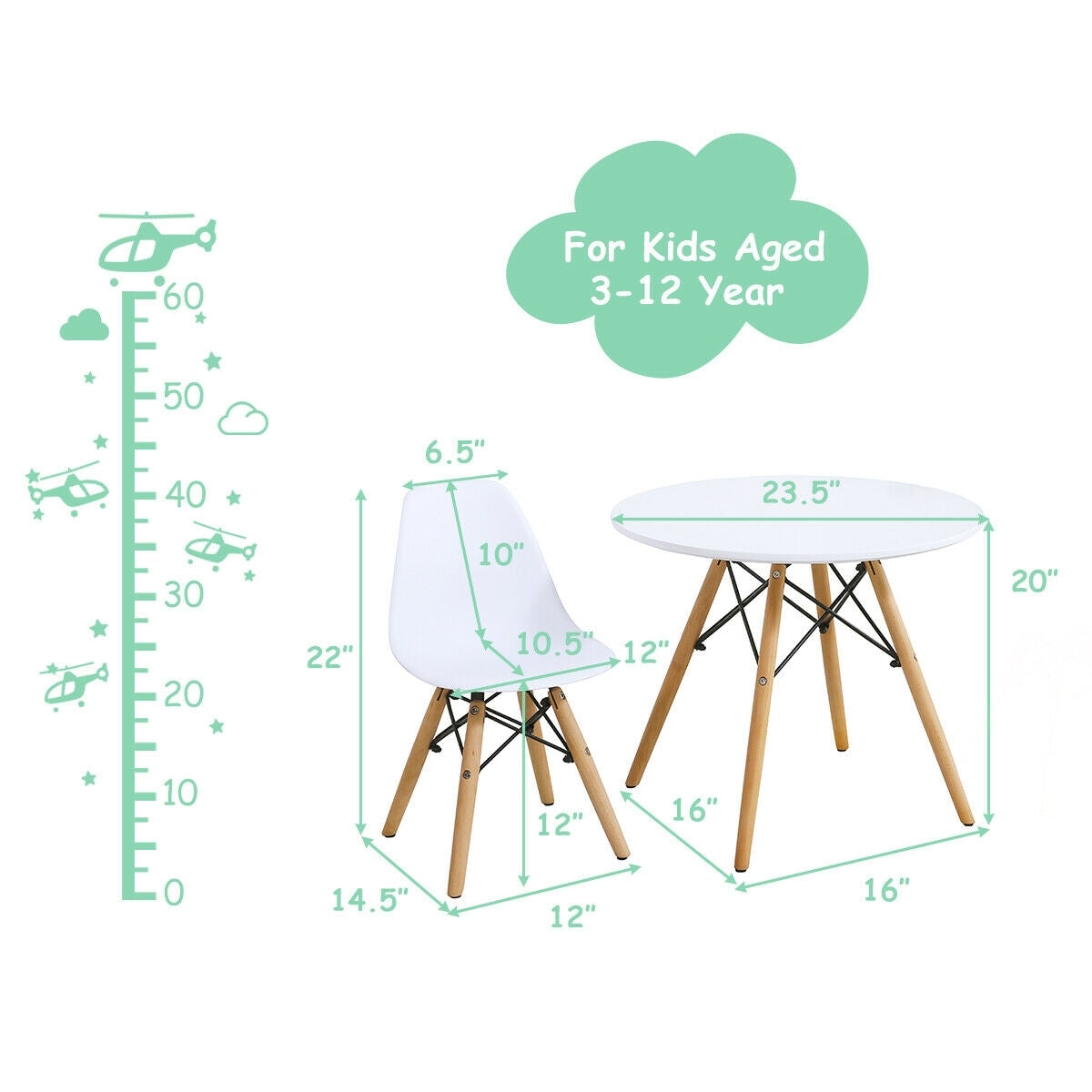 5 Pieces Kids Mid-Century Modern Table Chairs Set Kids Crystal
