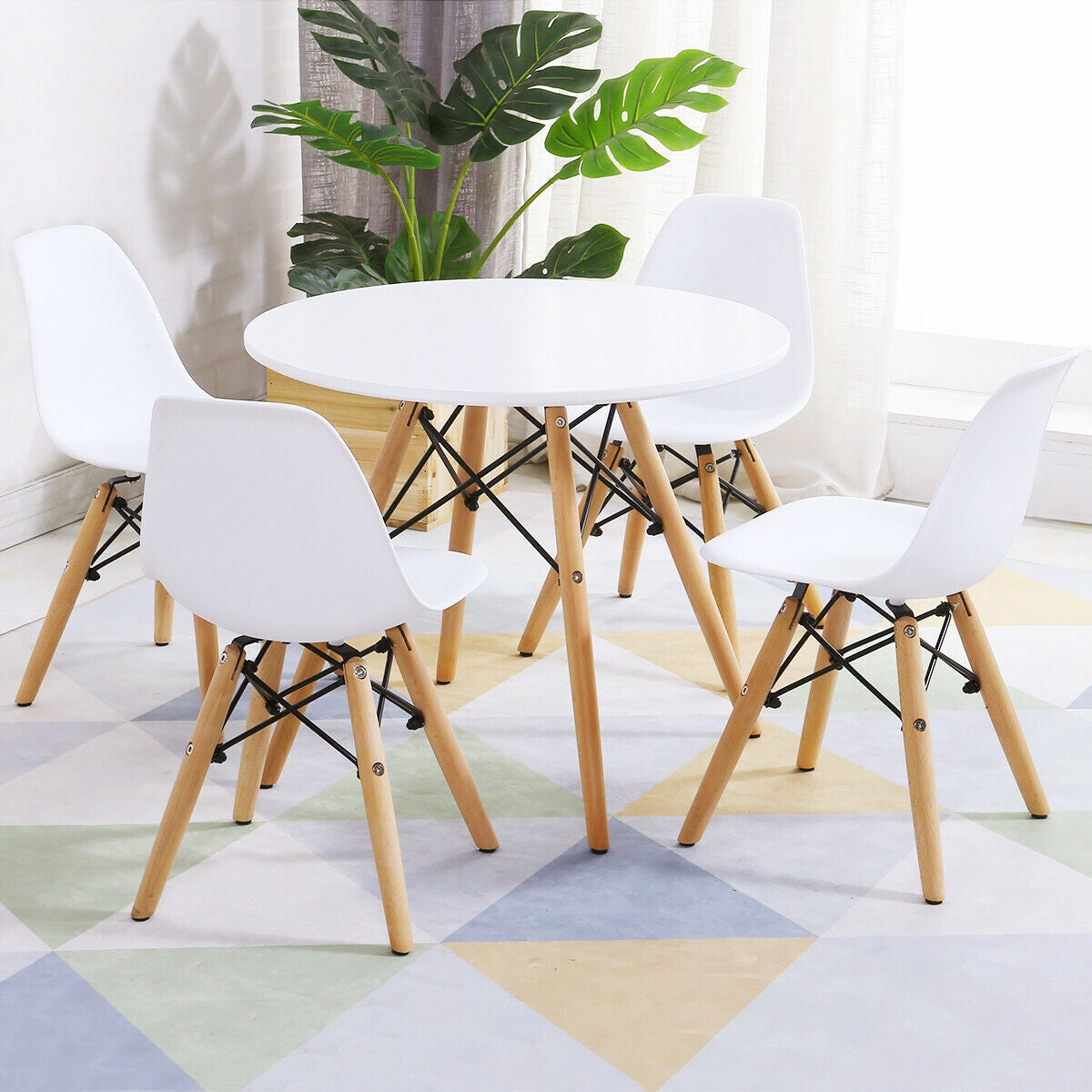 5 Pieces Kids Mid-Century Modern Table Chairs Set Kids Crystal