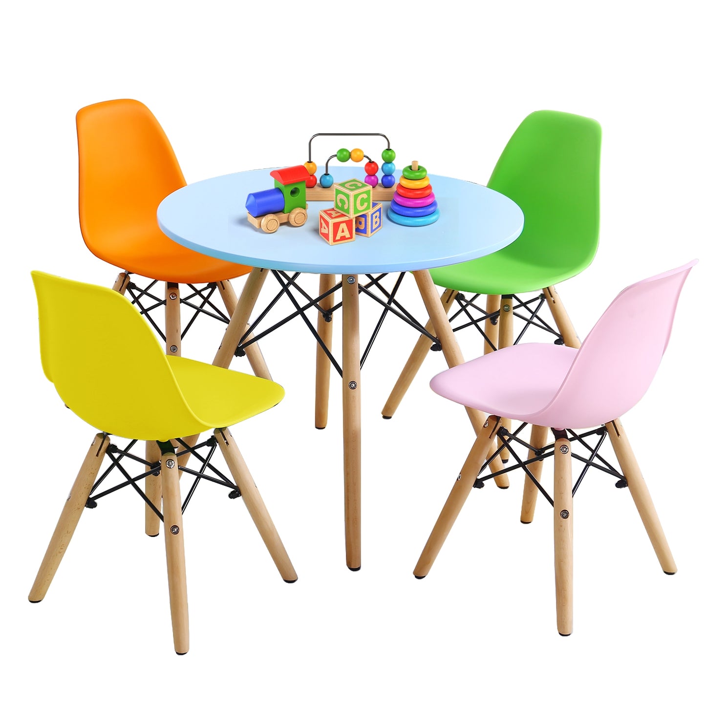 5 Pieces Kid's Colorful Set with 4 Armless Chairs Kids Crystal