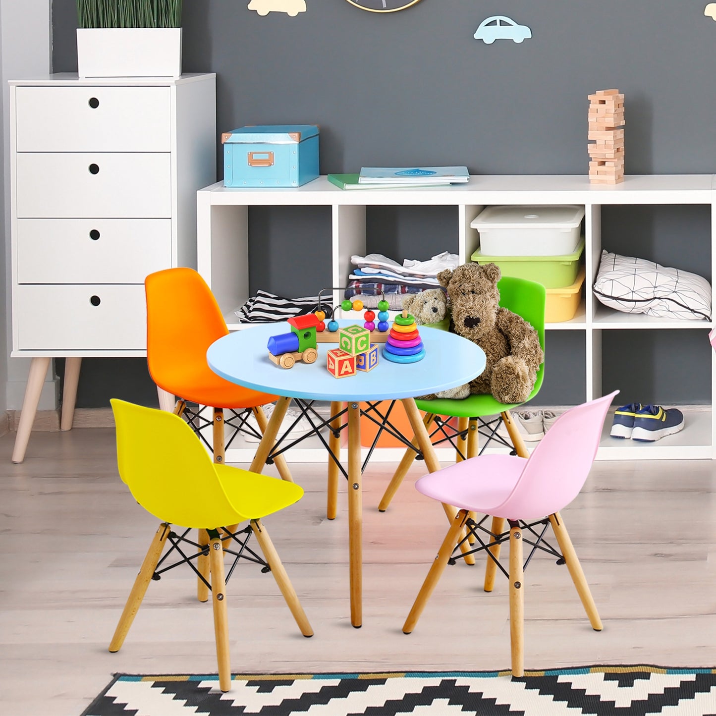 5 Pieces Kid's Colorful Set with 4 Armless Chairs Kids Crystal