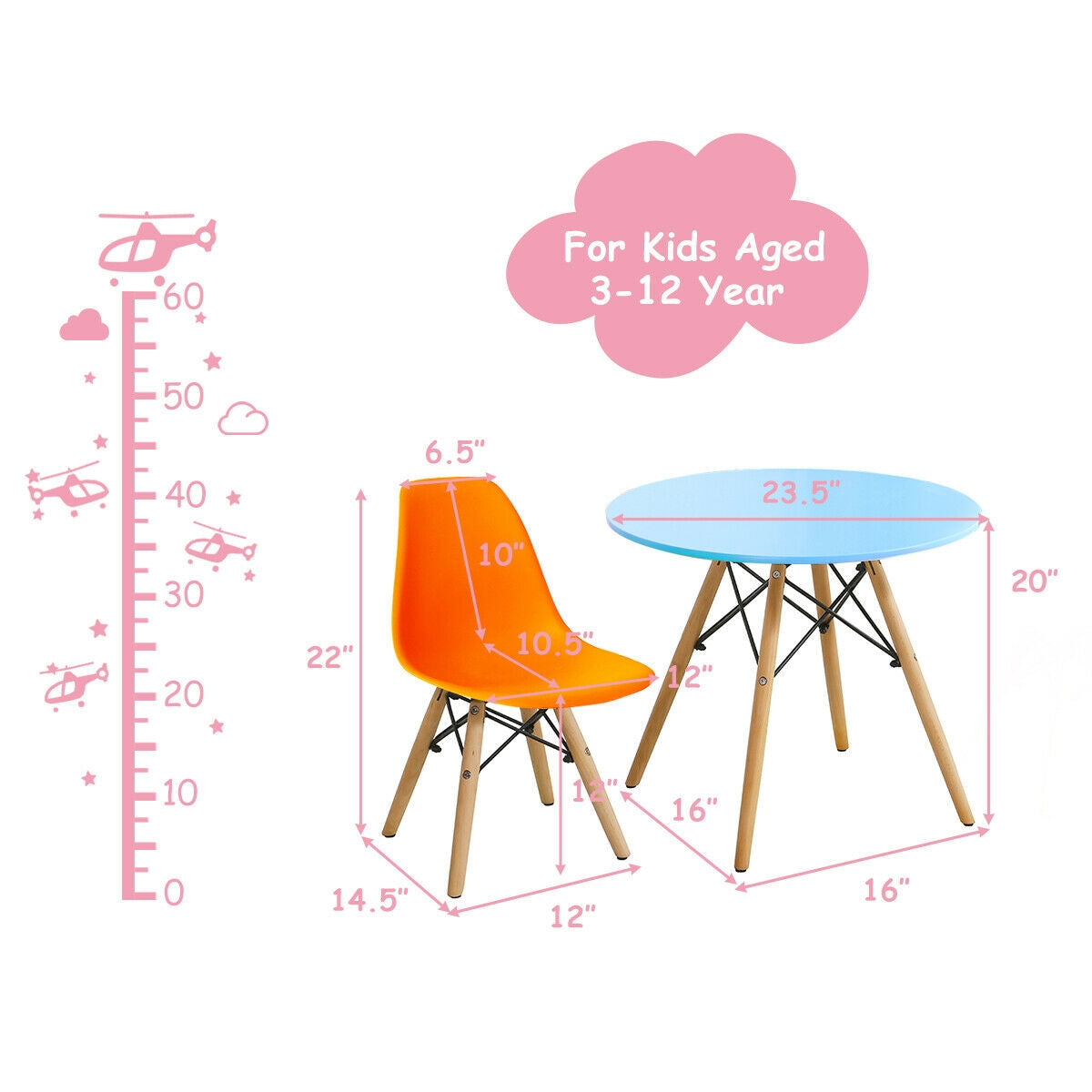 5 Pieces Kid's Colorful Set with 4 Armless Chairs Kids Crystal